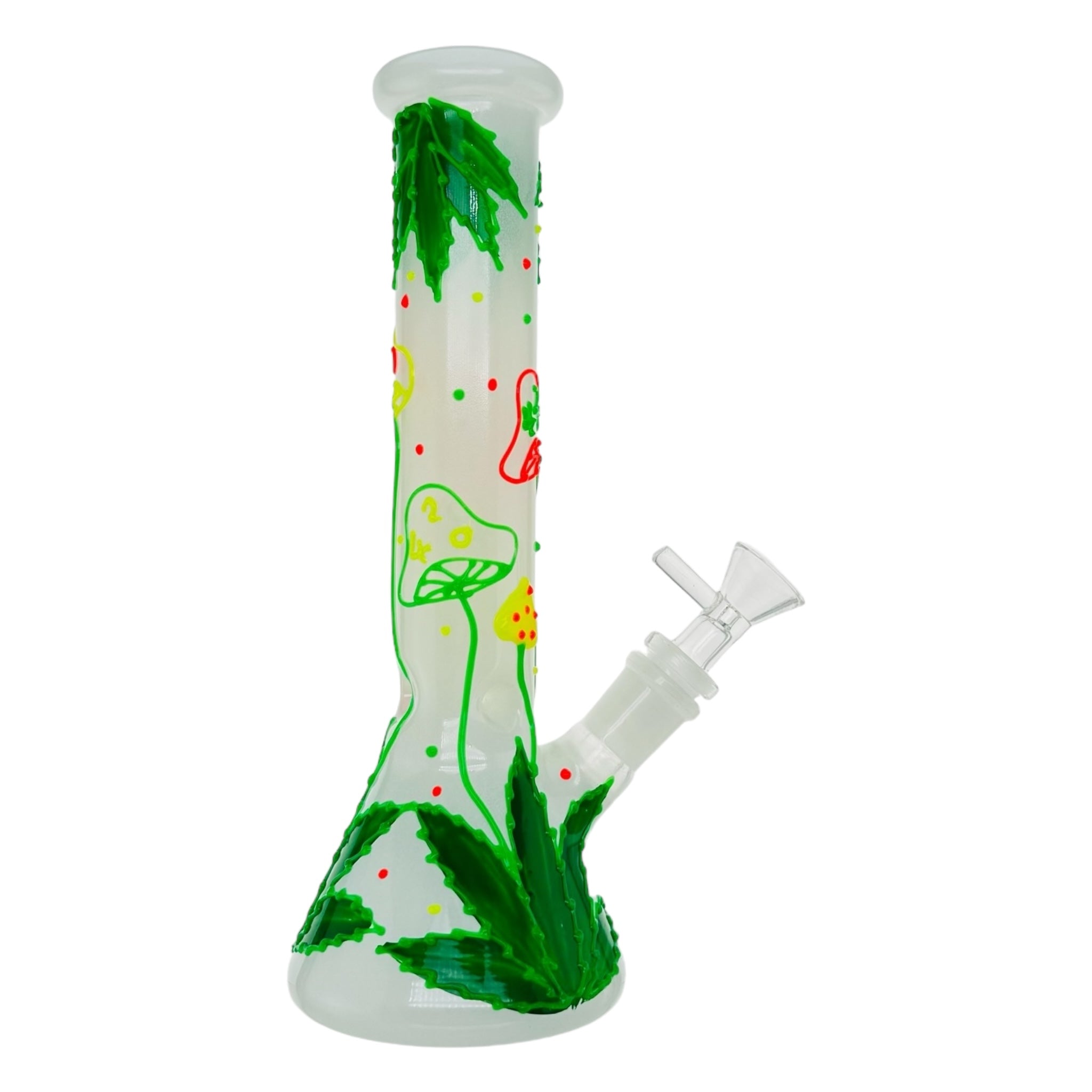 Mushroom And 420 Leaf Beaker Base Glass Bong 10 Inches
