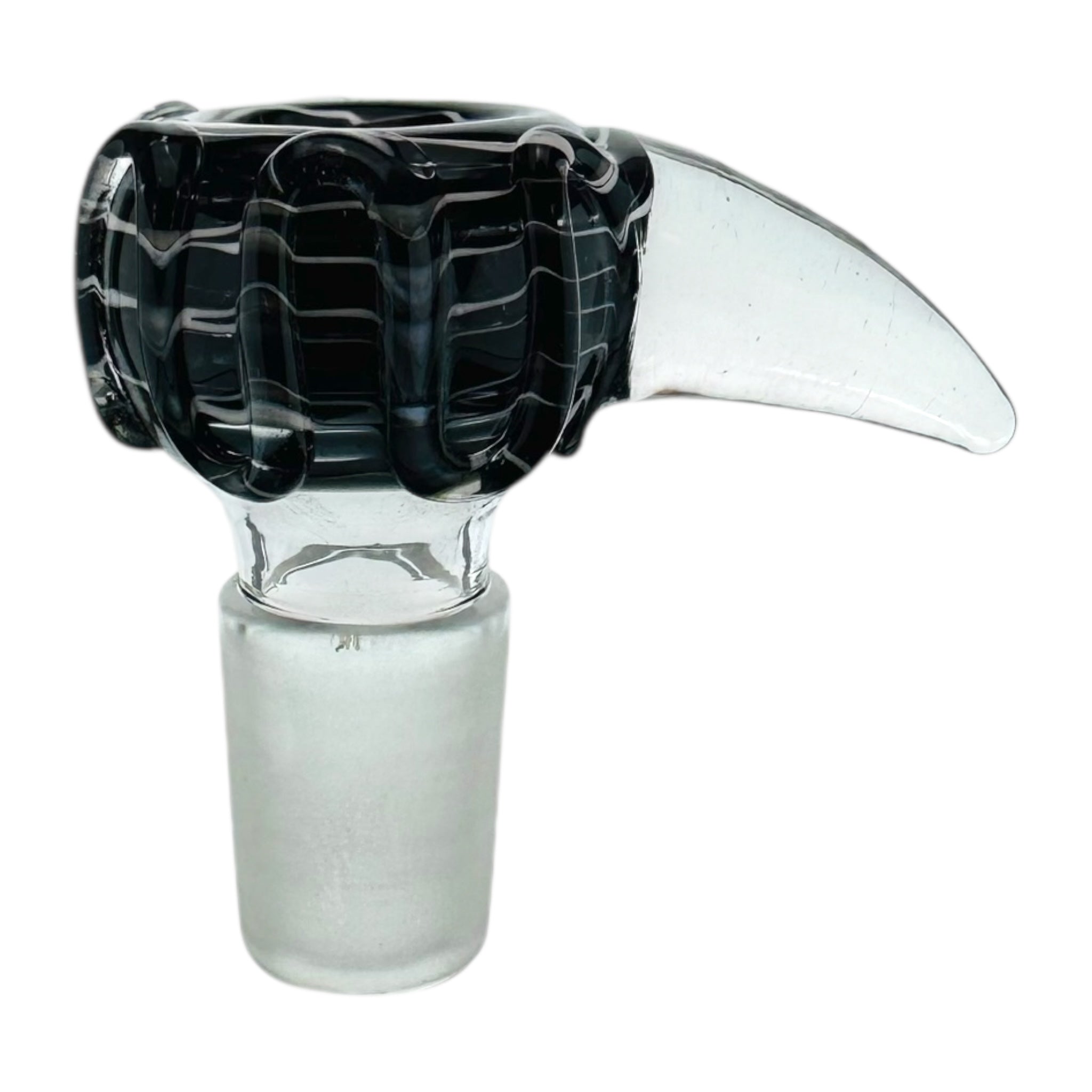 18mm Flower Bowl - Black And White Bubble With Clear Horn Handle Bong Bowl Piece