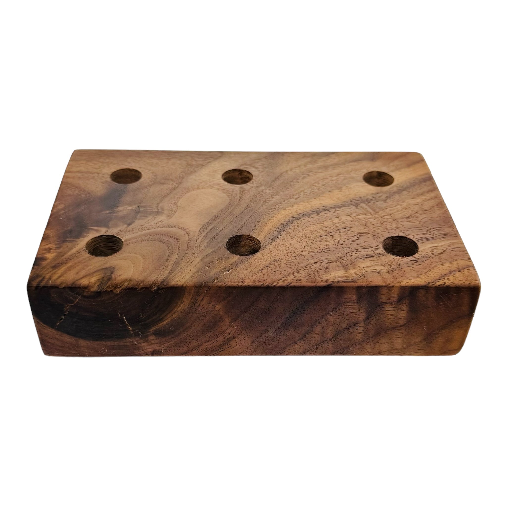 6 Hole Wood Display Stand Holder For 14mm Bong Bowl Pieces Or Quartz Bangers - Black Walnut Burl