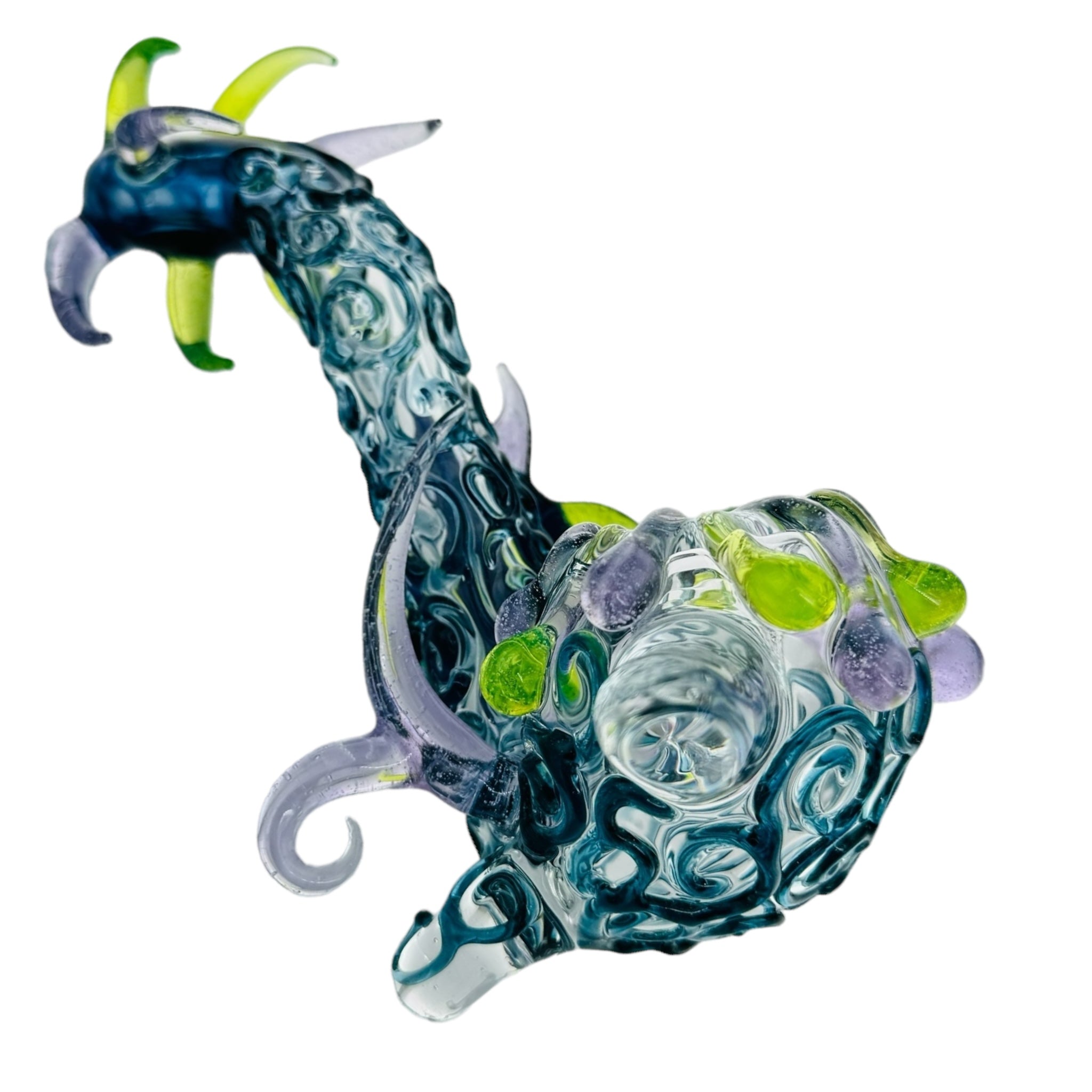 Heady Glass Sherlock for cannabis With Blue And Green Horns And Linework for sale