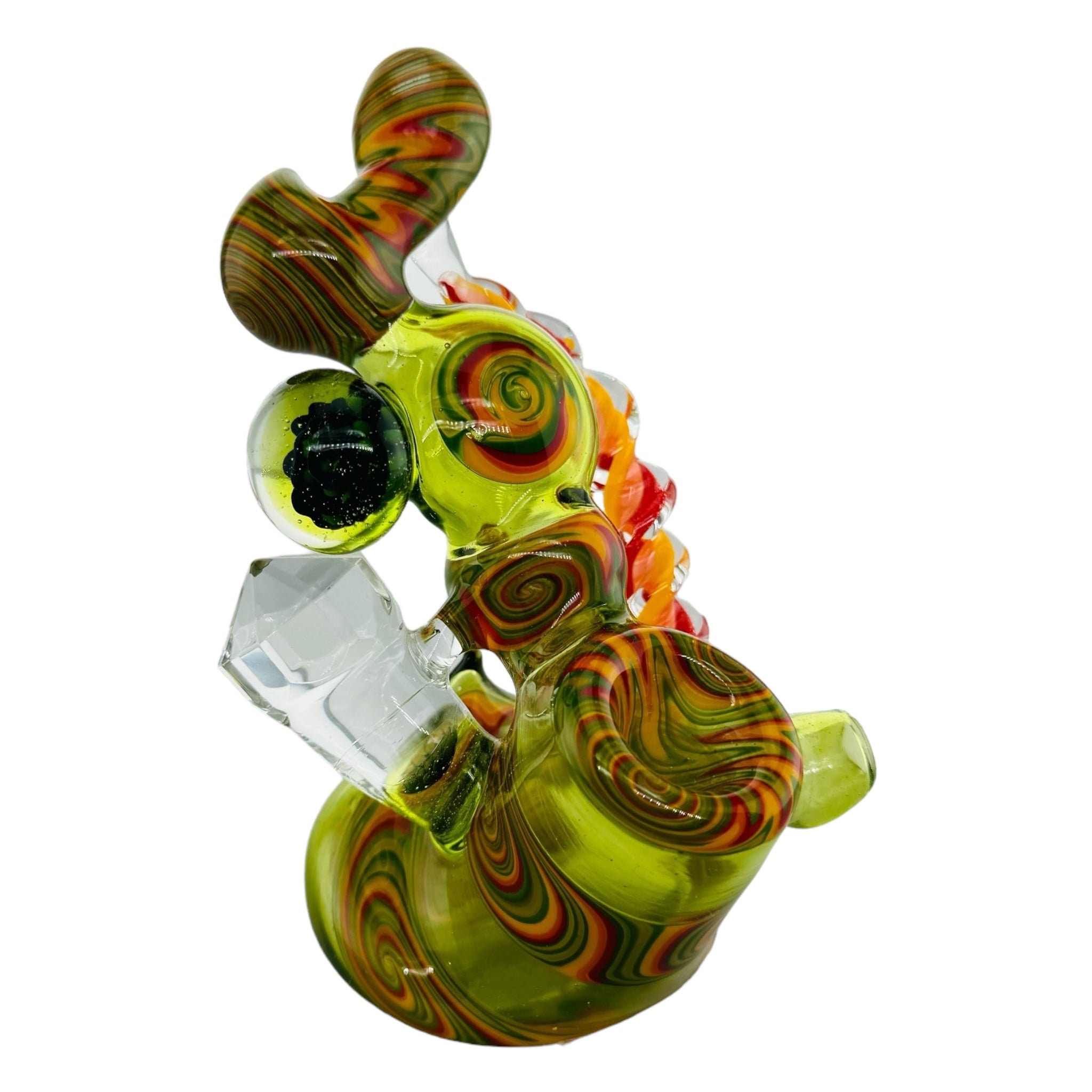 Green And Rasta Wig Wag Linework heady glass Hand Pipe With Crystal for sale