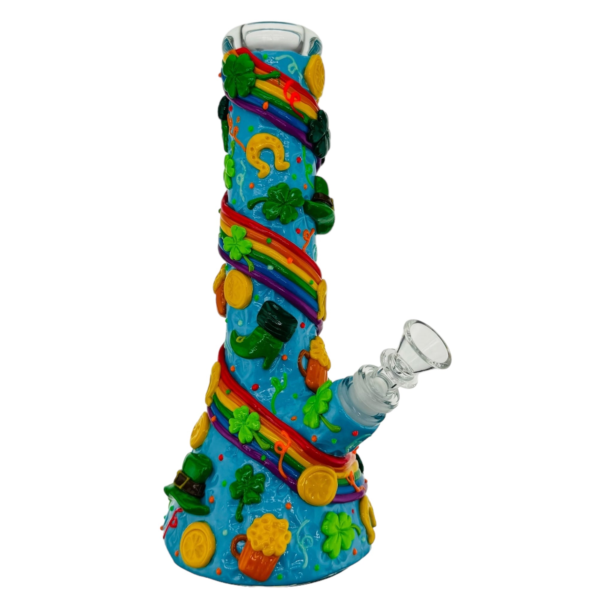 Saint Patrick Bong With Rainbow Twist And Four Leaf Clovers