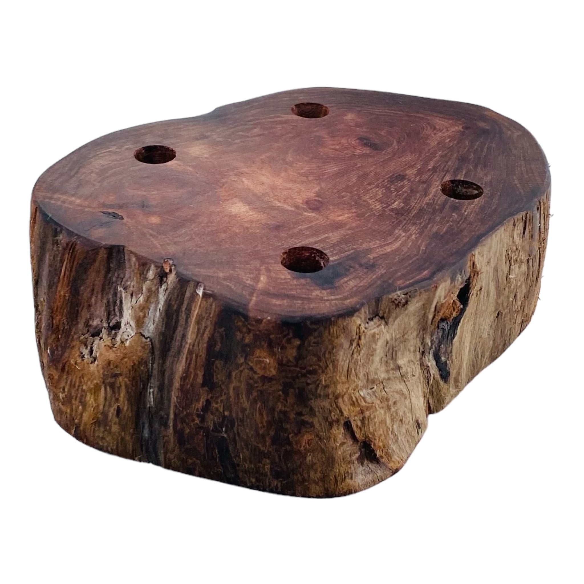 4 Hole Wood Display Stand Holder For 10mm Bong Bowl Pieces Or Quartz Bangers - Red Wood Burl With Live Edge