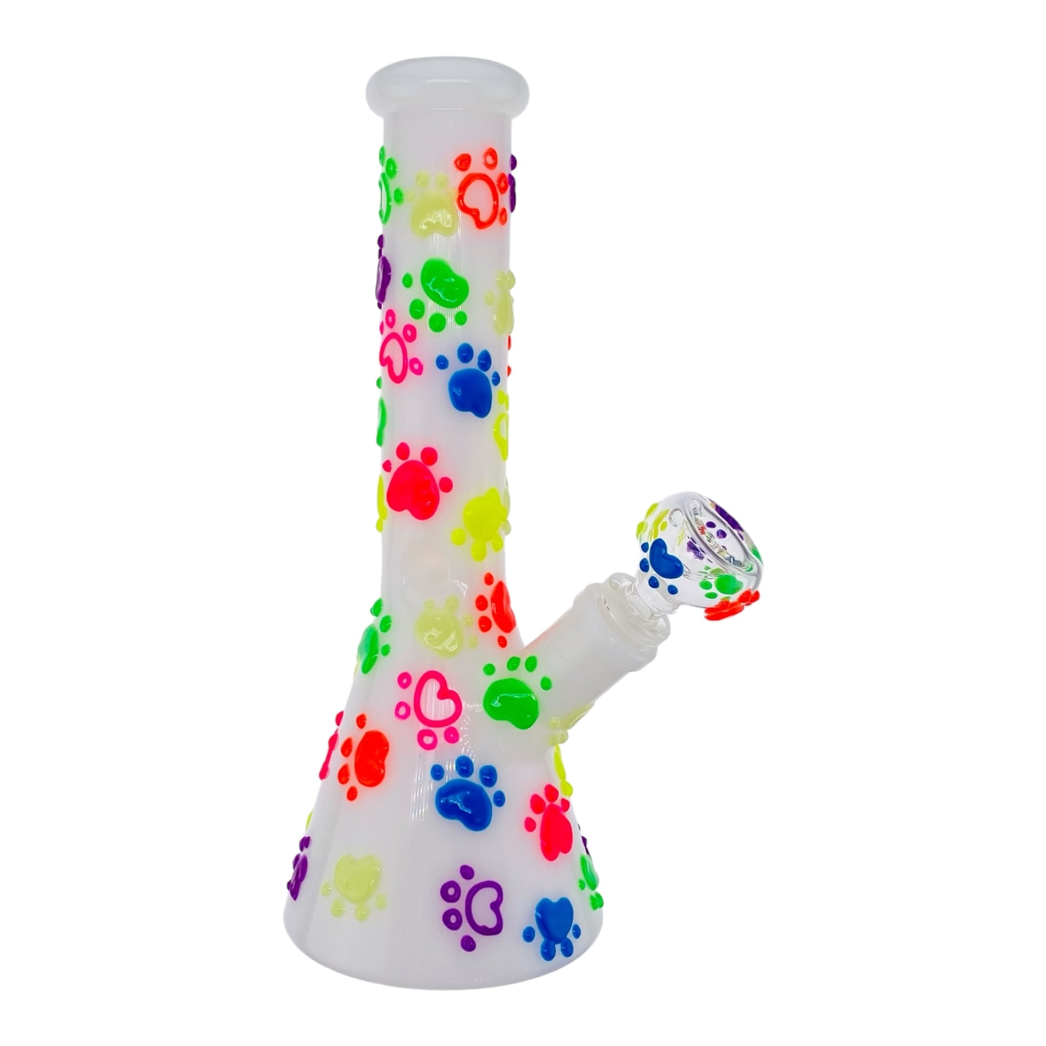 Paw Prints On White Glass Beaker Bong 10 Inches