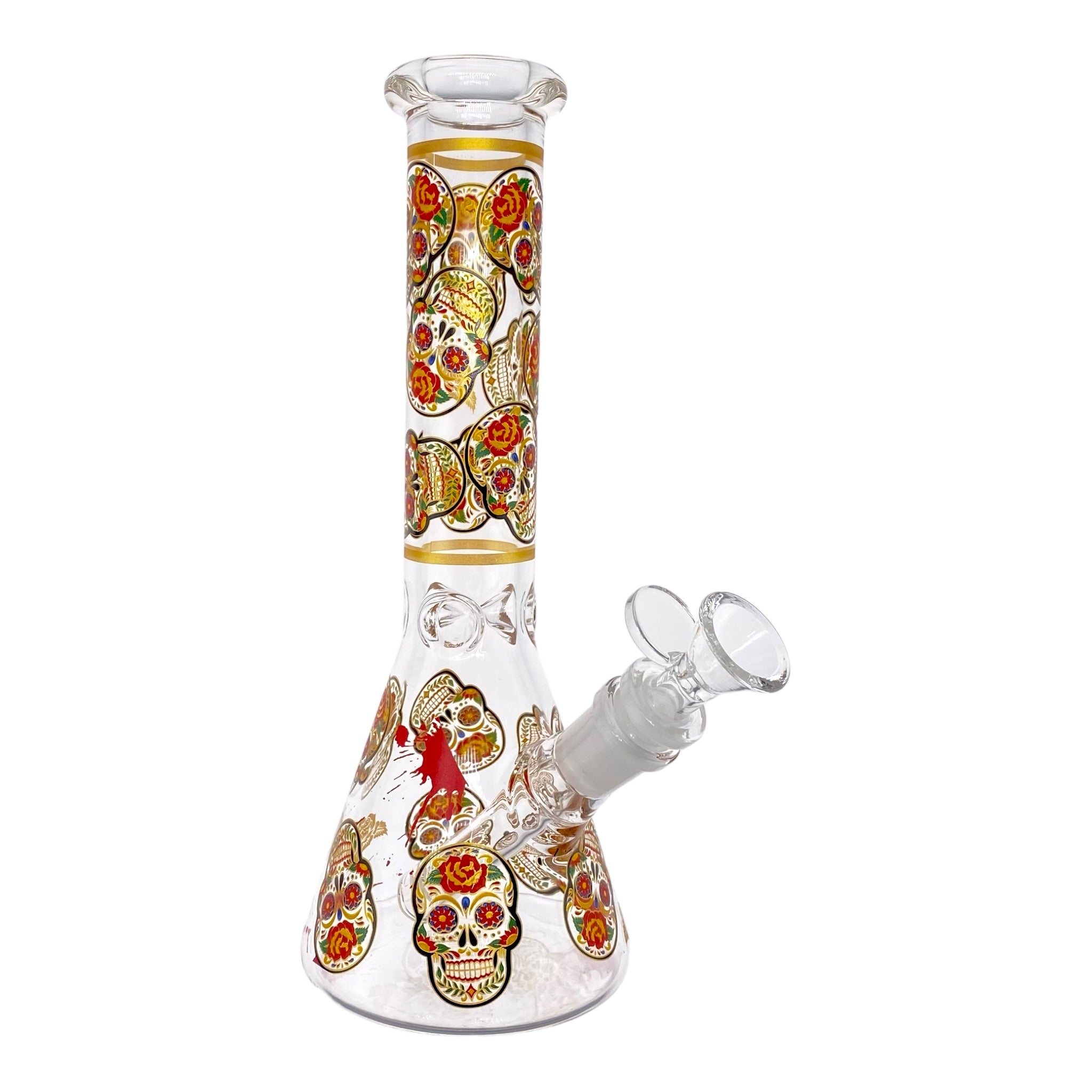 Golden Sugar Skulls Beaker Bong 10 Inches