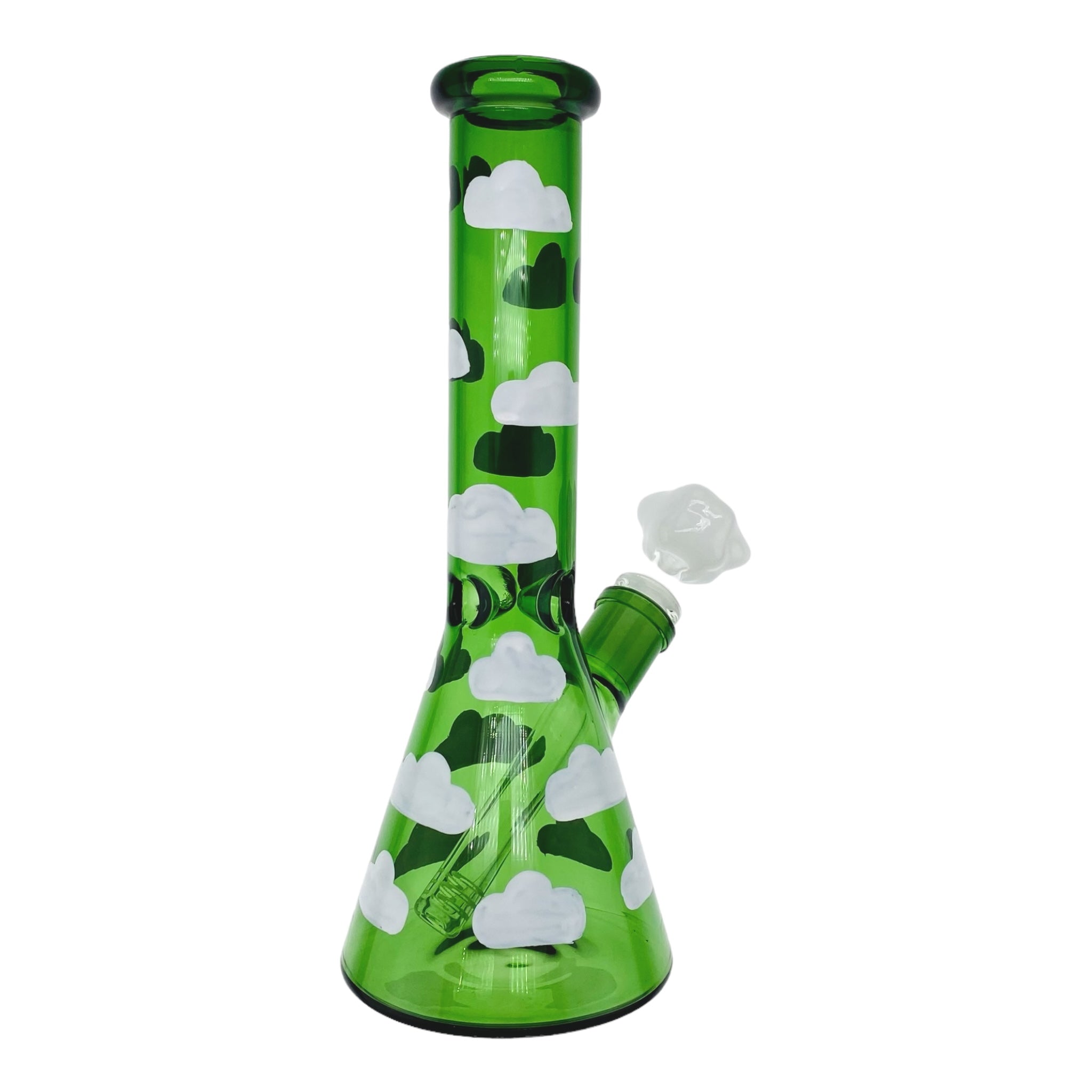 Green Beaker Bong With Clouds 10 Inches