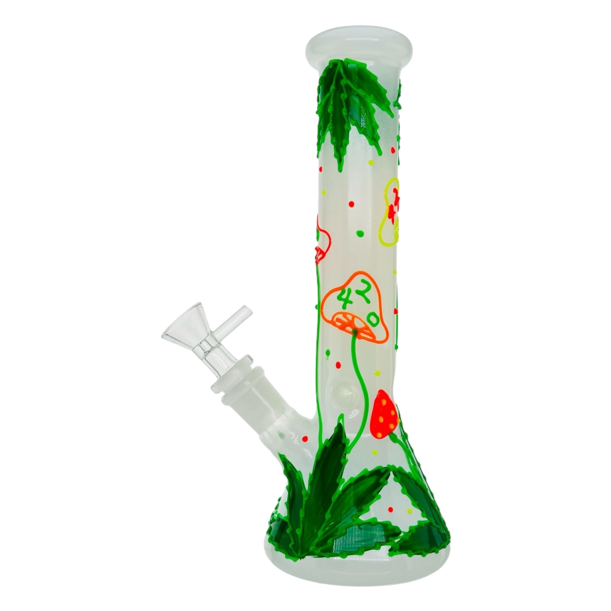 Mushroom And 420 Leaf Beaker Base Glass Bong 10 Inches