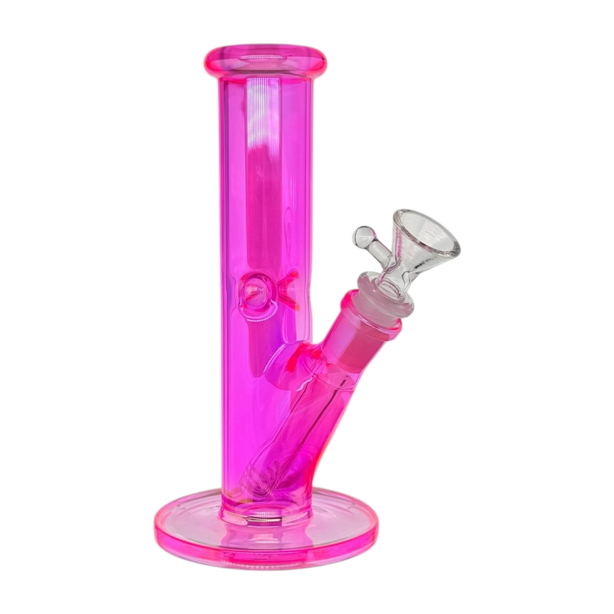 cute Hot Pink Small Straight Tube Glass Bong 8 Inch