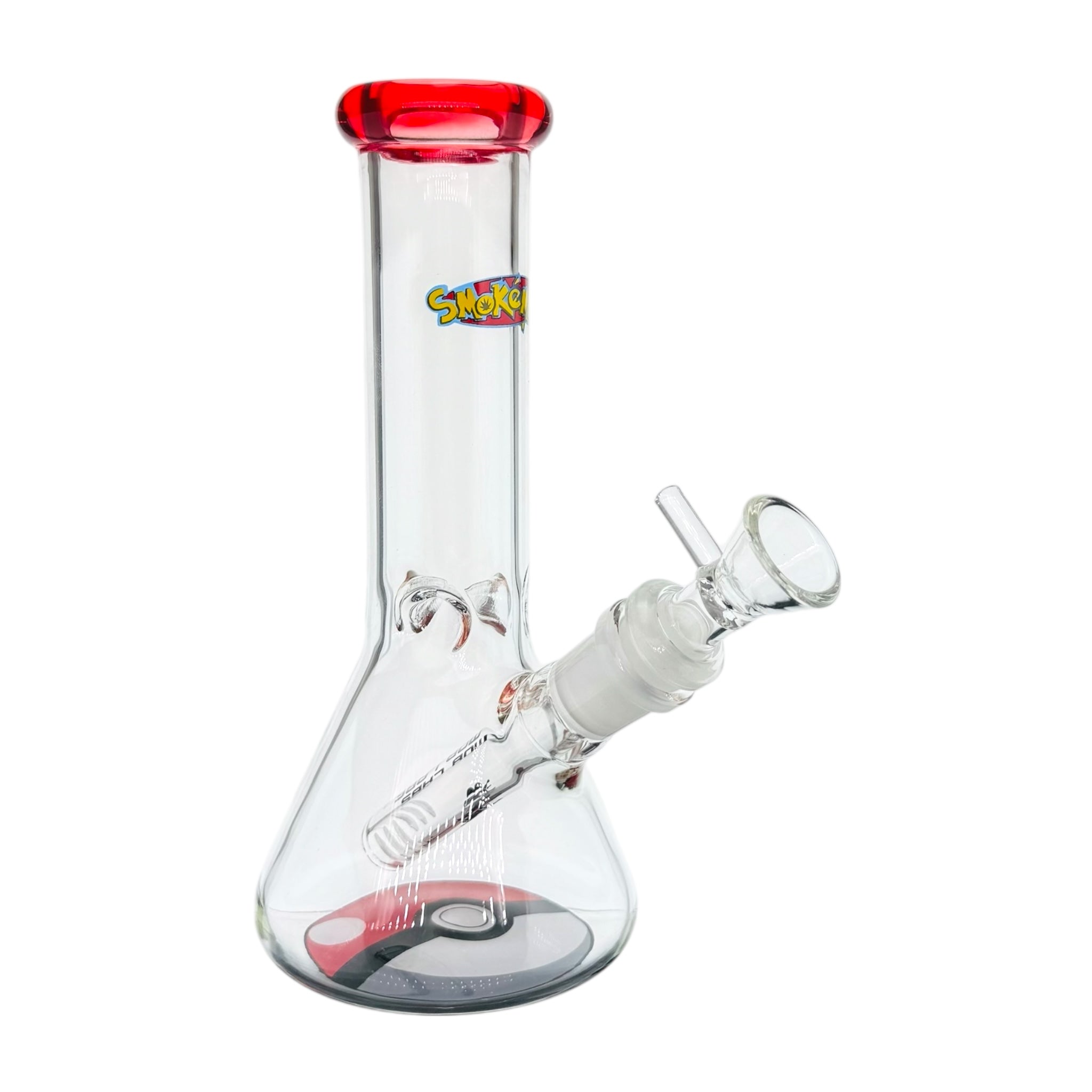 8 inch glass bong with pokemon theme with poke ball on base