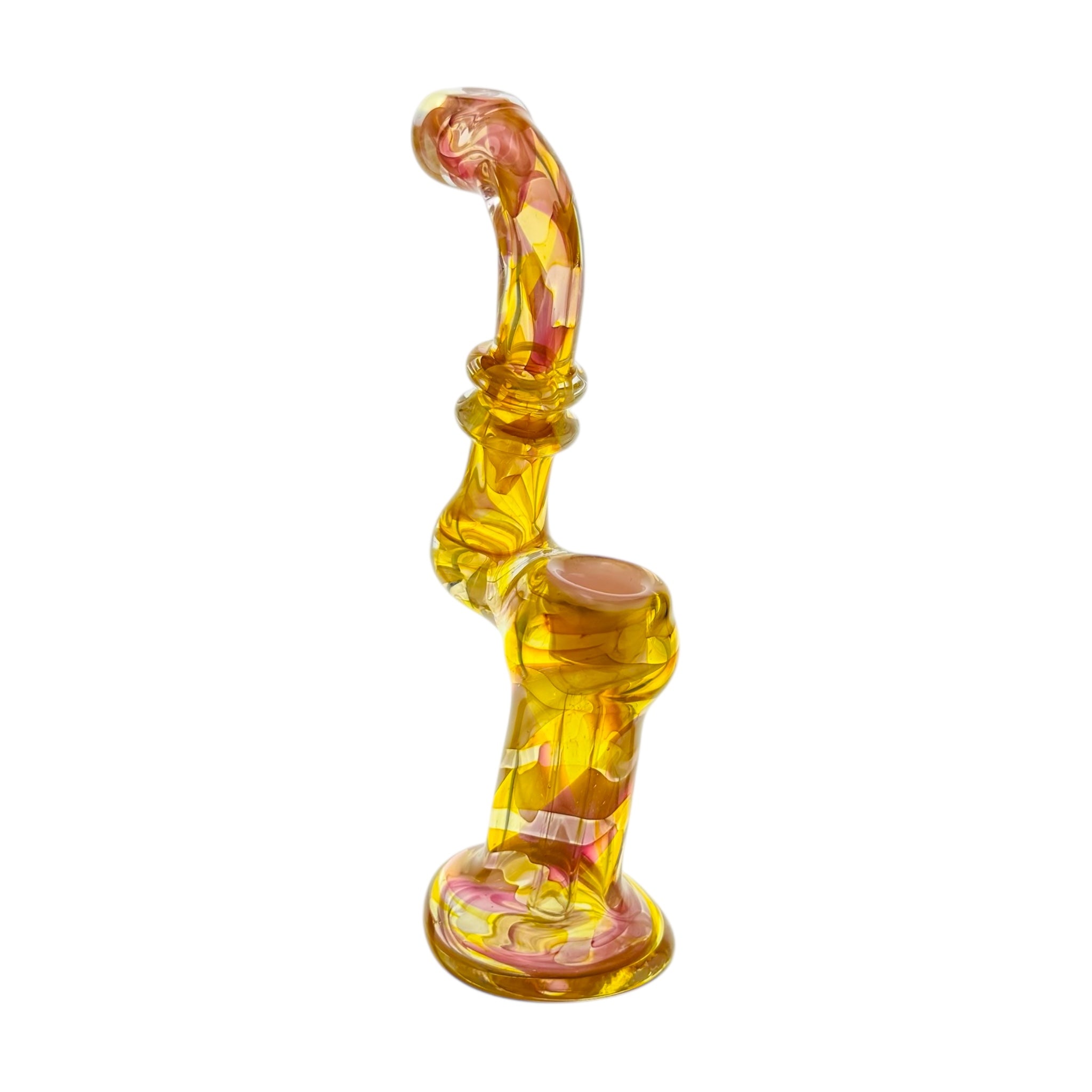 Stand Up Silver And Gold Fumed Bubbler Water Pipe With Pink Bowl