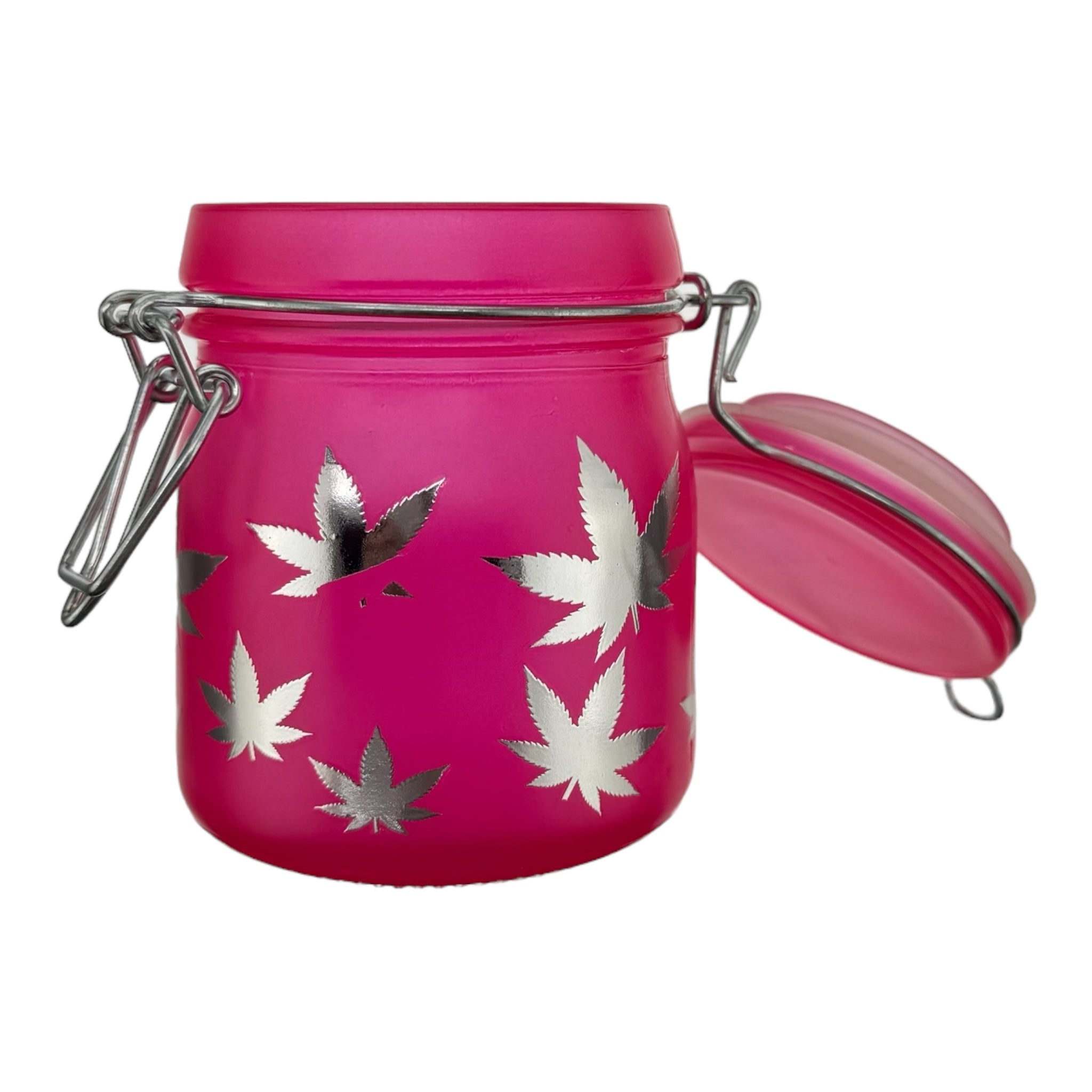 Pink Jar With Weed Leaves Small