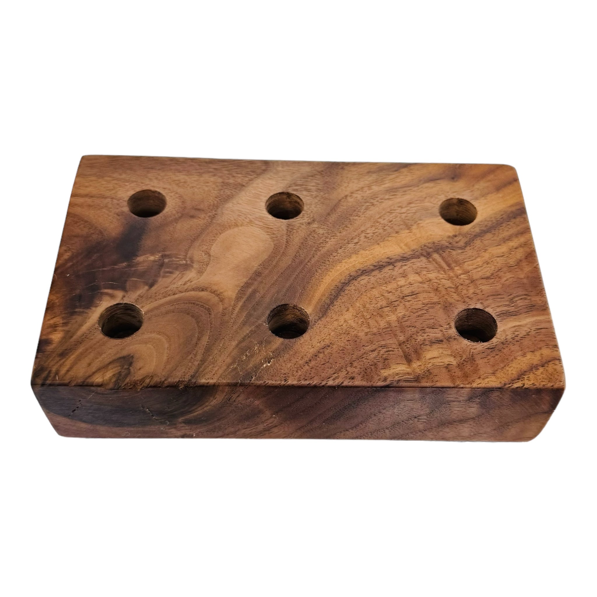 6 Hole Wood Display Stand Holder For 14mm Bong Bowl Pieces Or Quartz Bangers - Black Walnut Burl