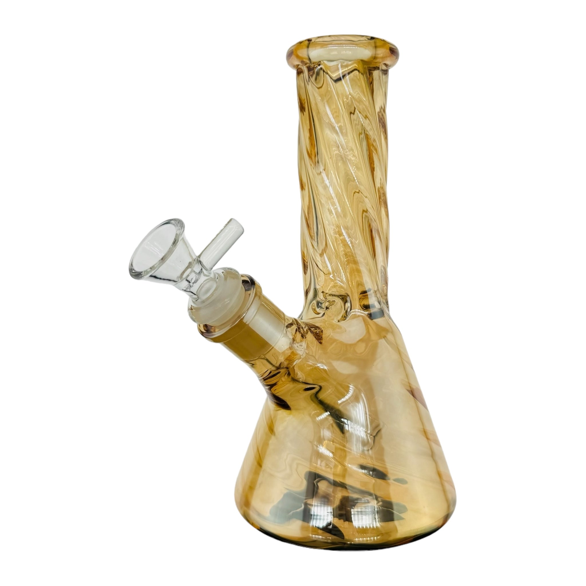 8 Inch Amber Brown Metallic Beaker Bong With Twisted Neck