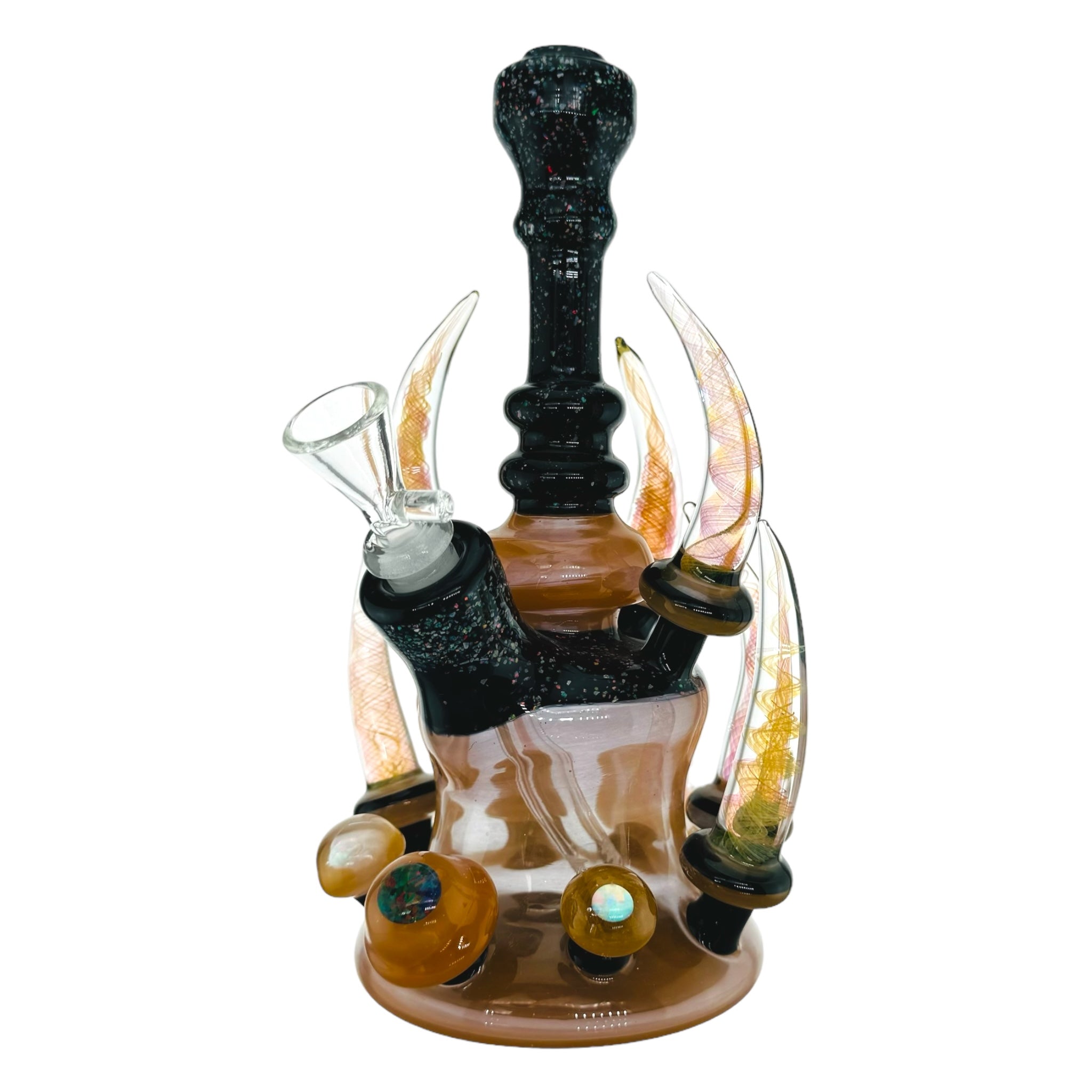 heady glass by Big Z Glass Dab Rig - Peach With Crushed Opal Over Black for sale