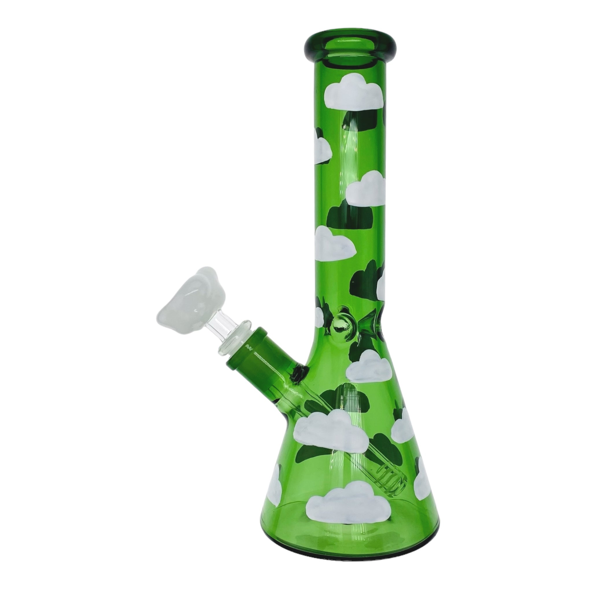 Green Beaker Bong With Clouds 10 Inches