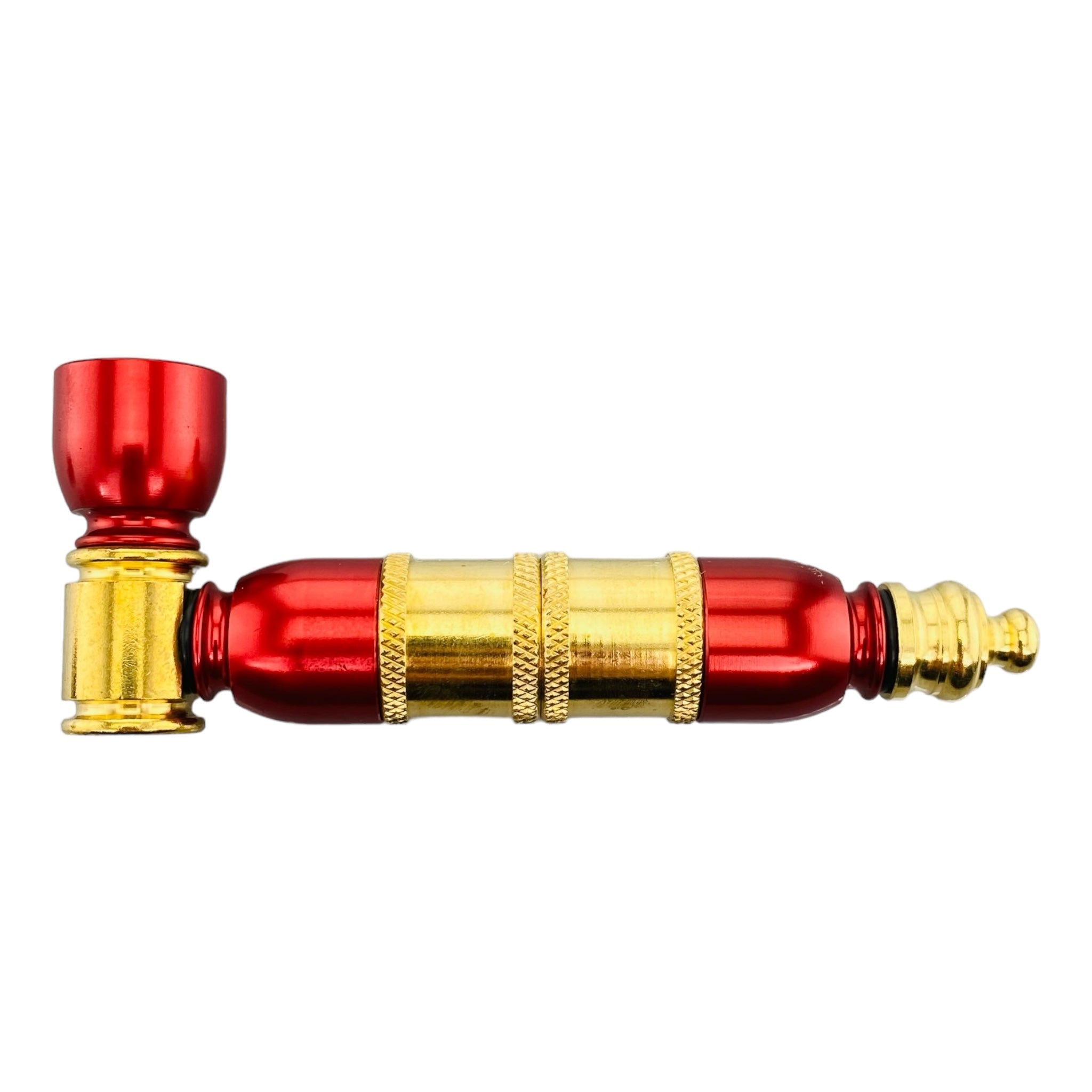 red and gold aluminum metal hand pipe for weed pot cannabis or tobacco for sale