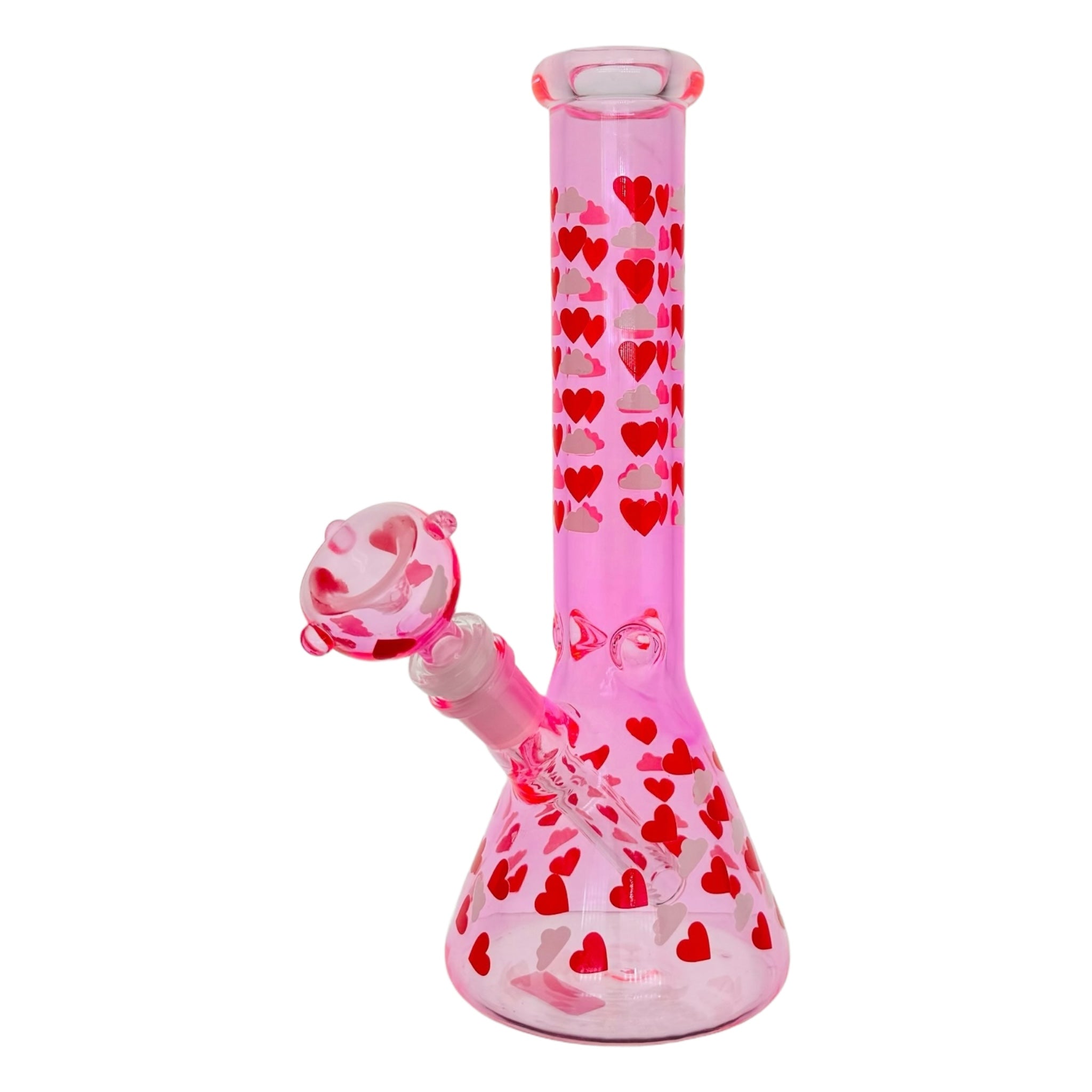 Hot Pink With Hearts Beaker Glass Bong 10 Inches