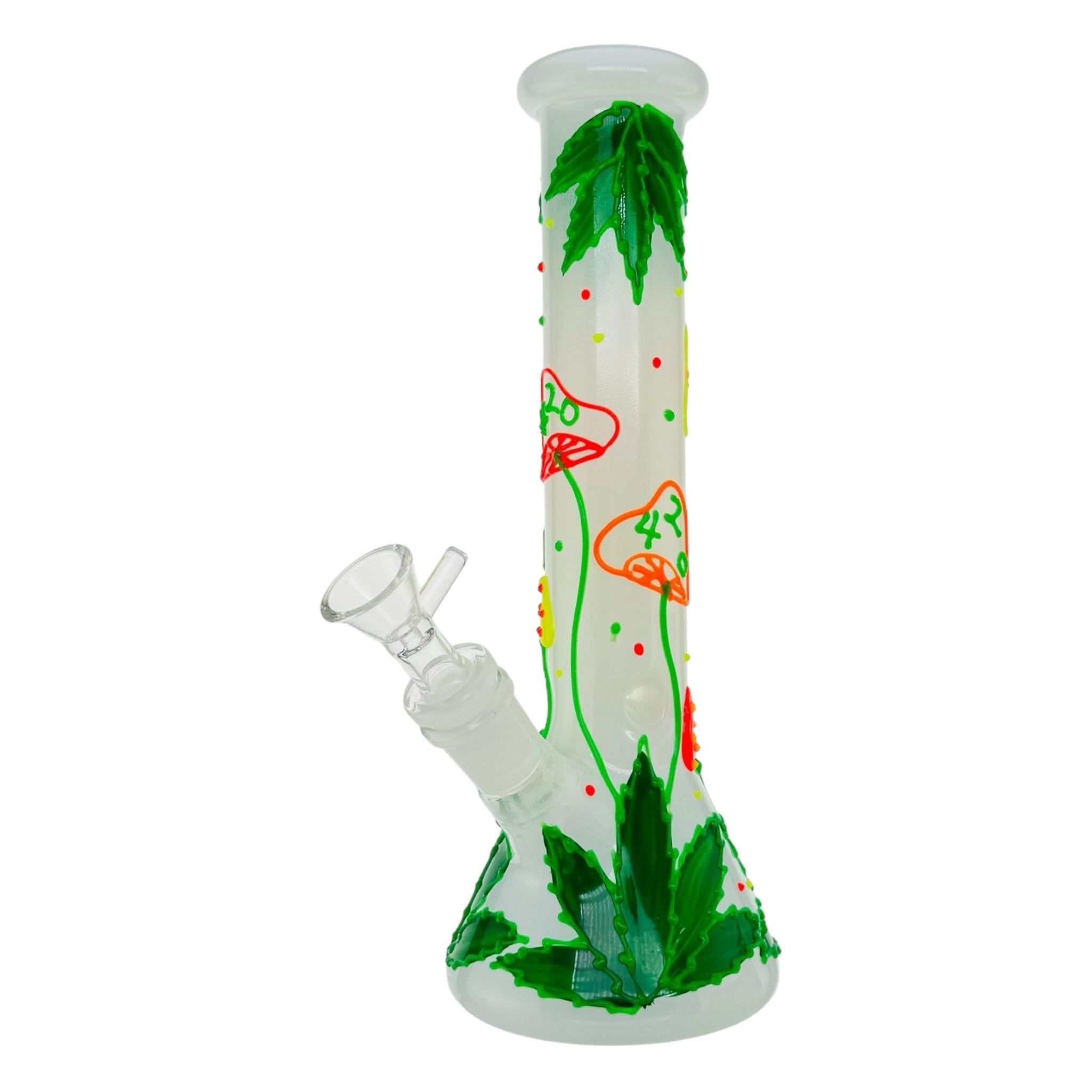 Mushroom And 420 Leaf Beaker Base Glass Bong 10 Inches