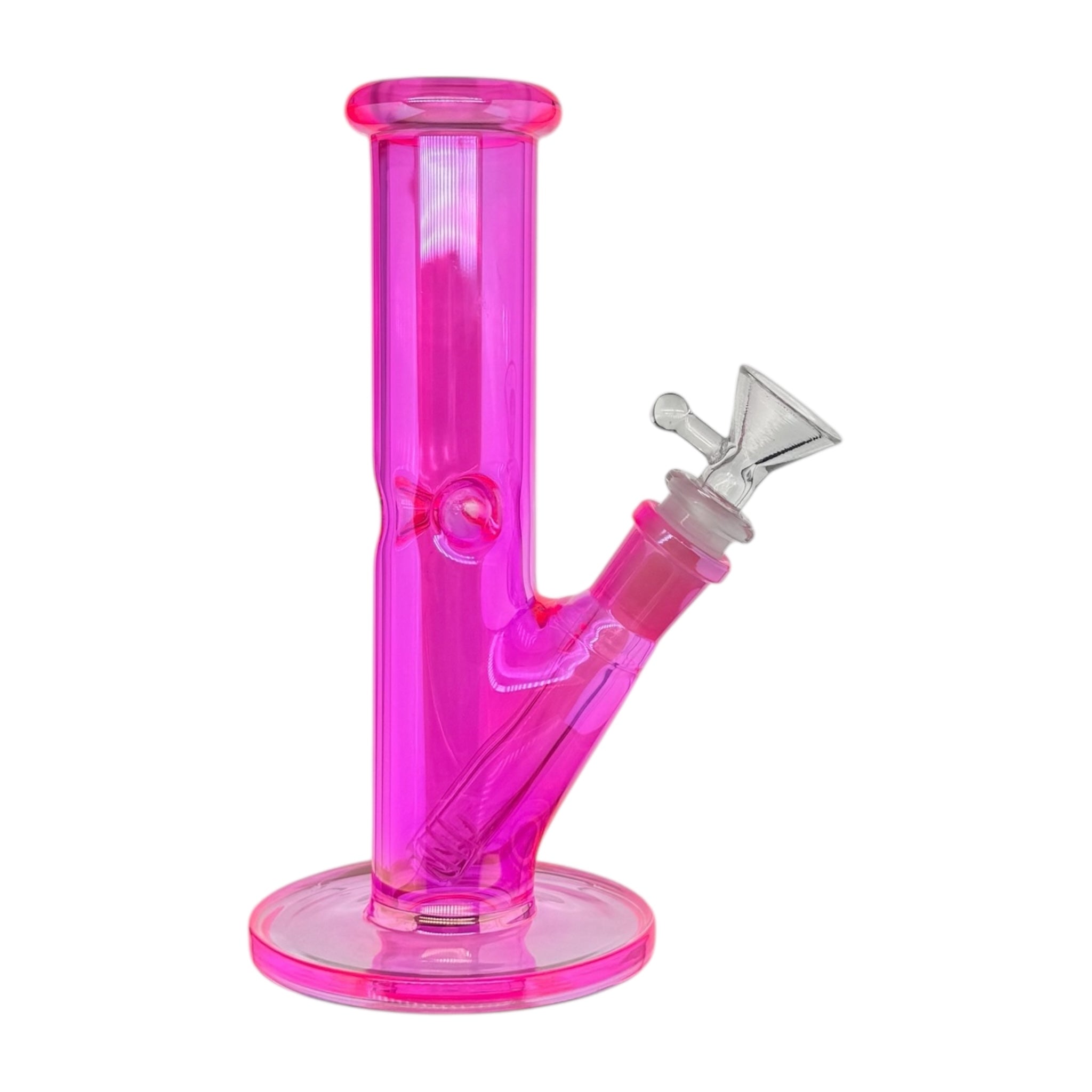 Hot Pink Small Straight Tube Glass Bong 8 Inch