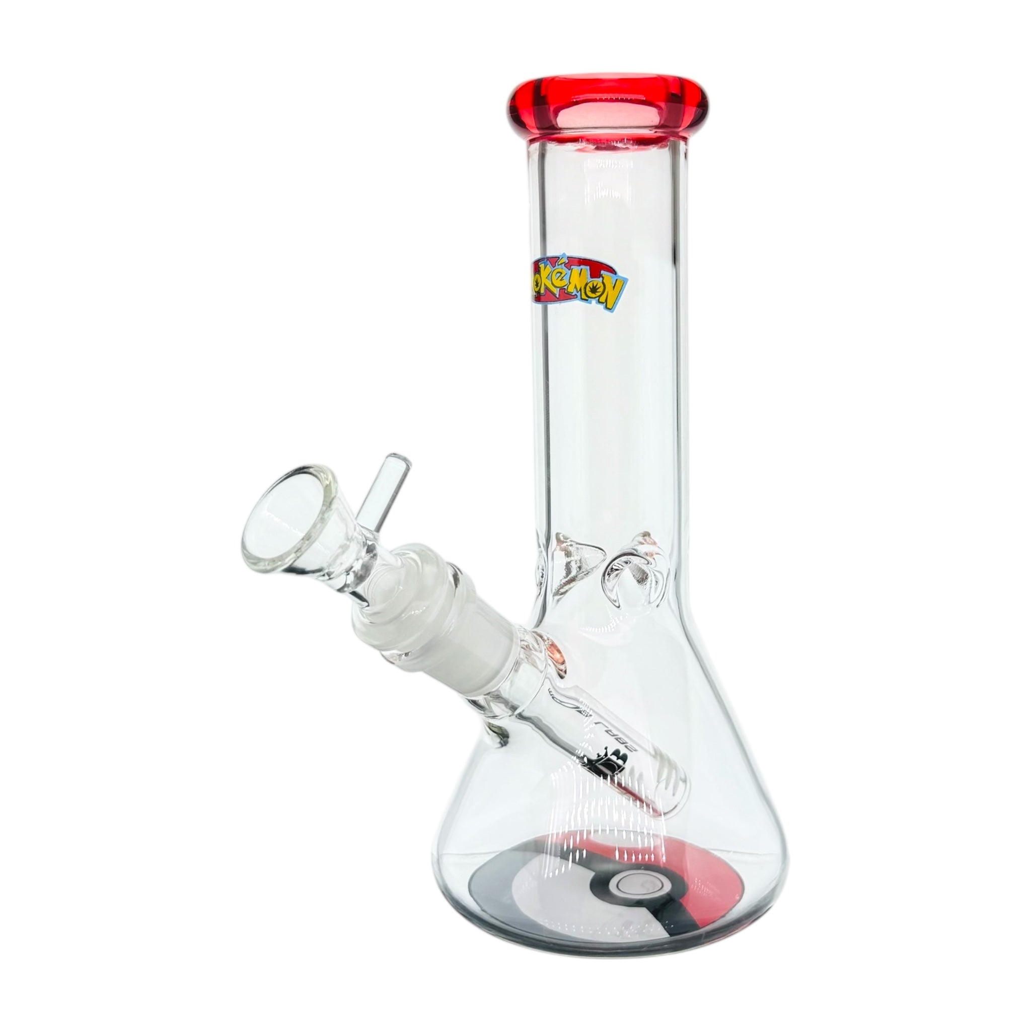 8 inch glass bong with pokemon theme with poke ball on base