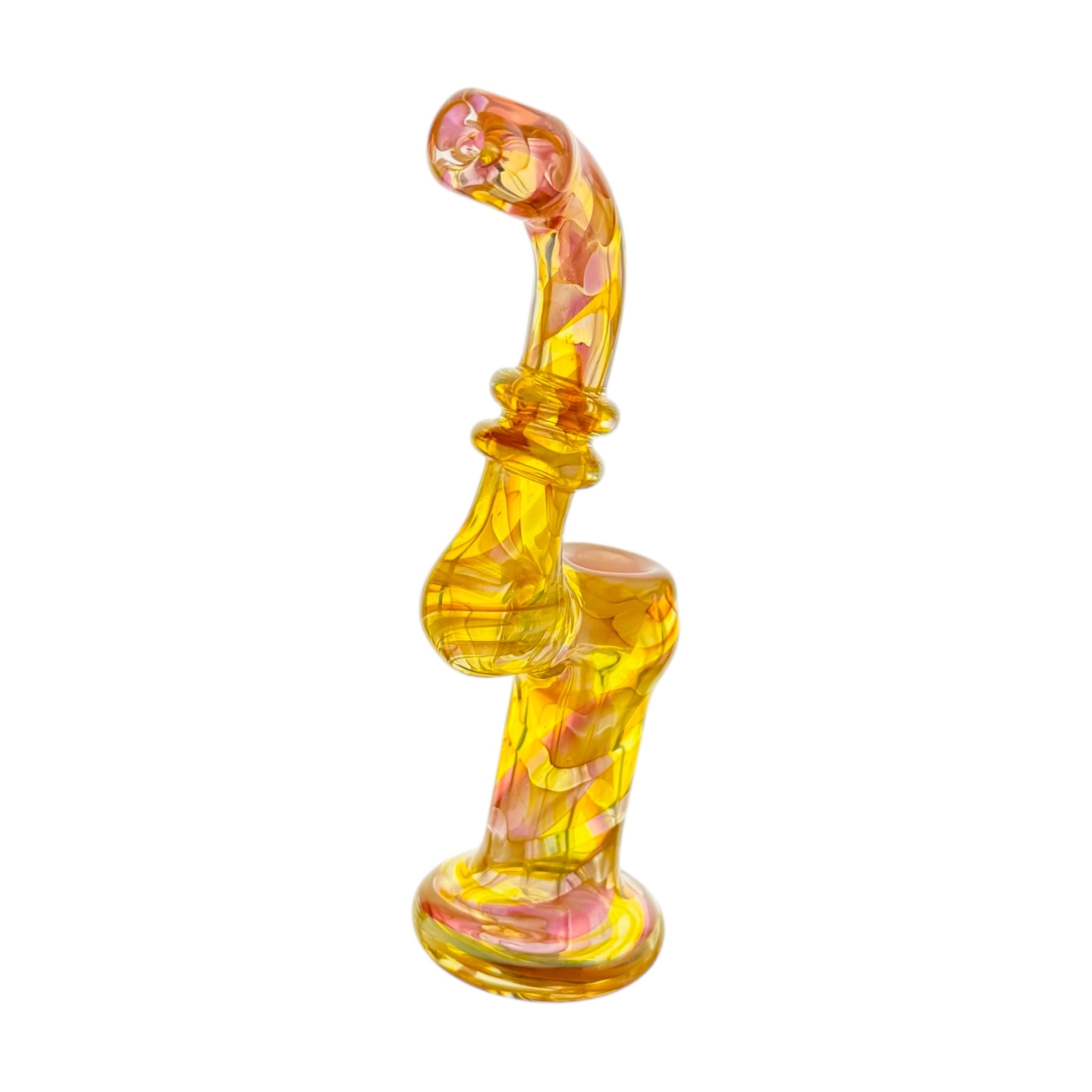 Stand Up Silver And Gold Fumed Bubbler Water Pipe With Pink Bowl