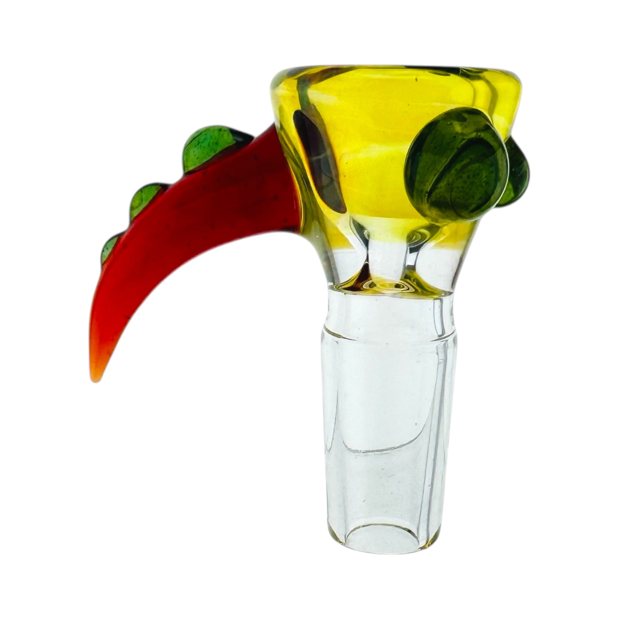 14mm Bong Bowl Piece Citrus Yellow Bowl With Red Handle And Green Dots