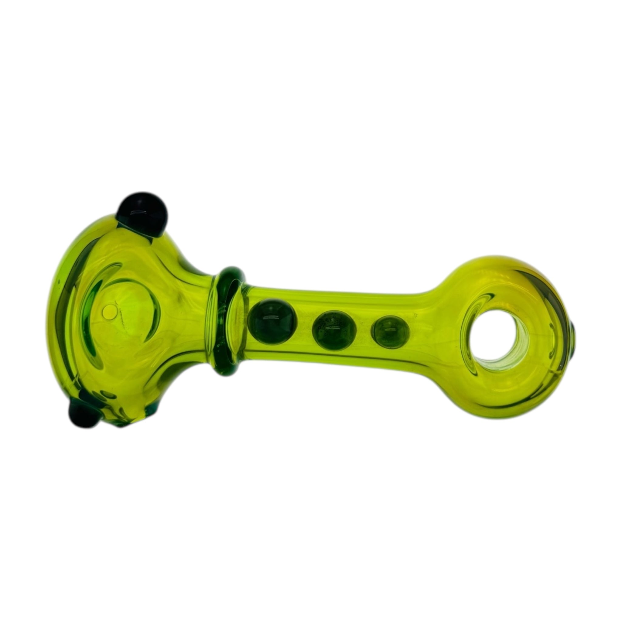 Clear green glass pipe on a white background