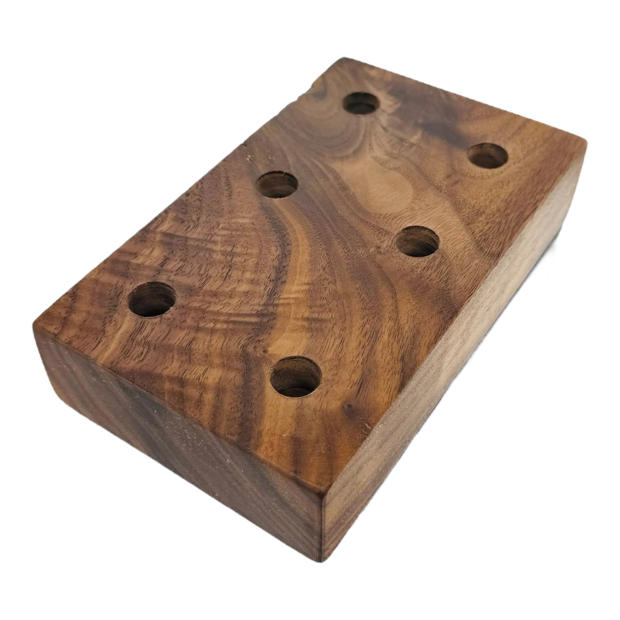 6 Hole Wood Display Stand Holder For 14mm Bong Bowl Pieces Or Quartz Bangers - Black Walnut Burl