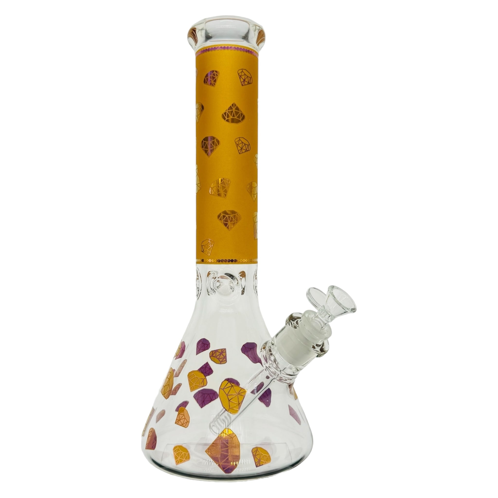 Diamond Glass 9mm Beaker Bong With Gold Diamond Decals