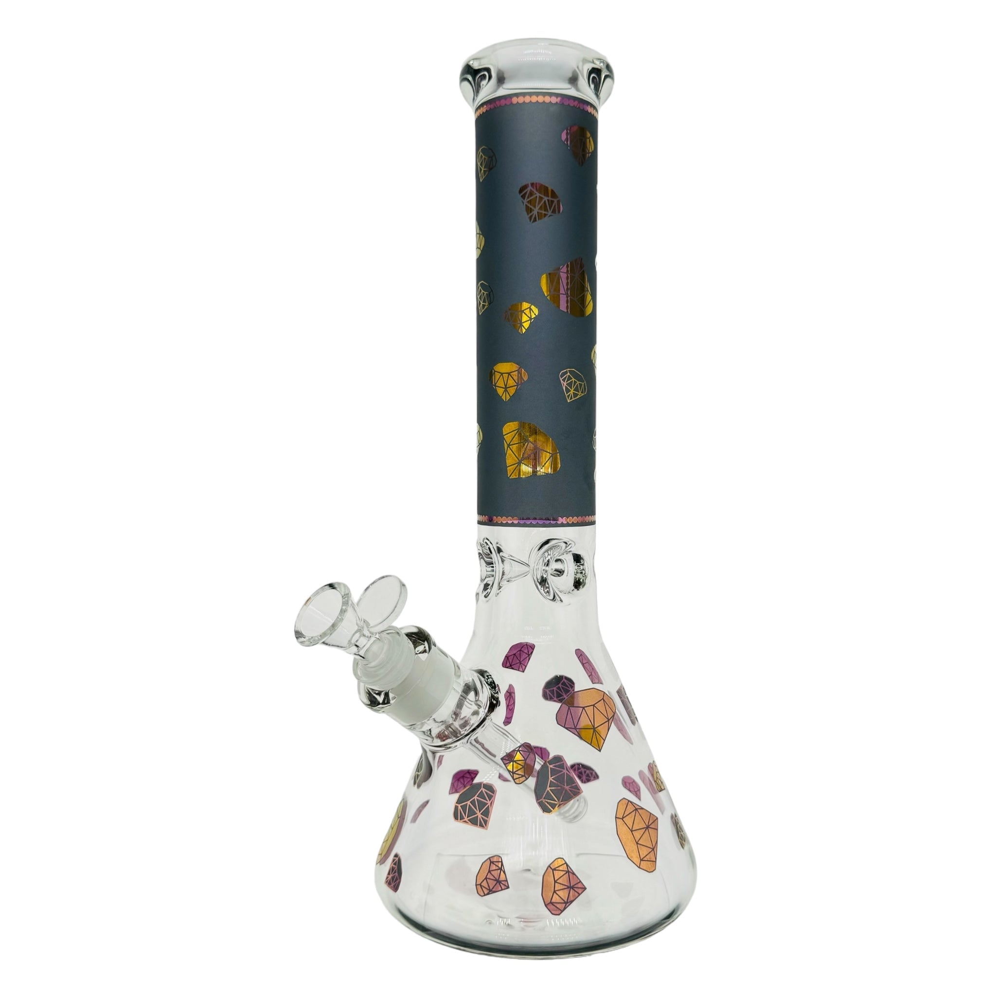 Diamond Glass 9mm Beaker Bong With Black & Gold Diamond Decals