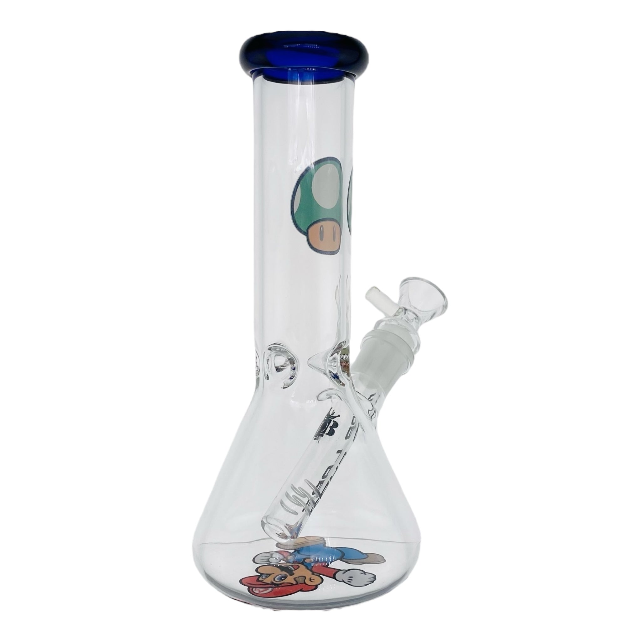 cute mini mario and green one up mushroom clear glass bong 8 inches tall