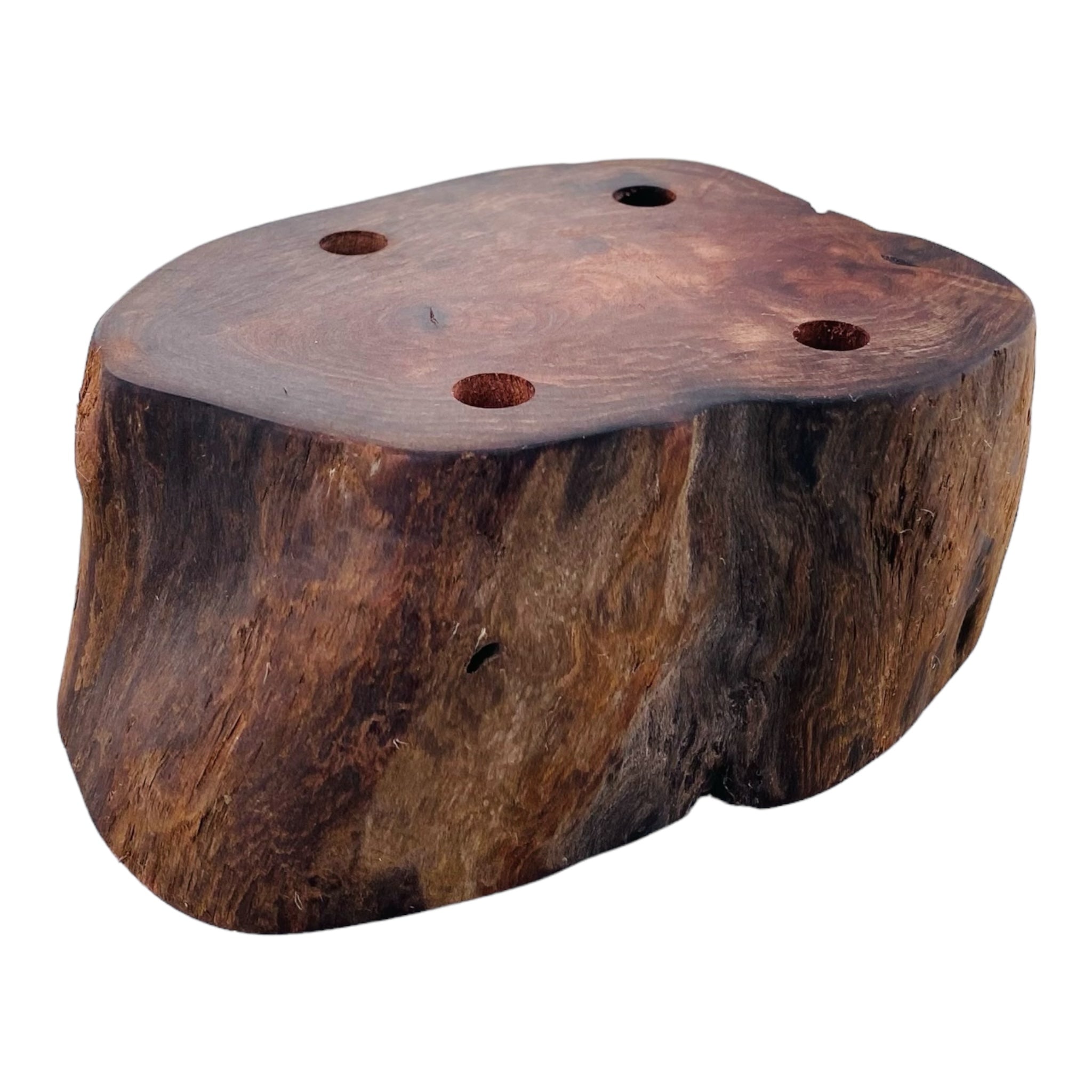 4 Hole Wood Display Stand Holder For 10mm Bong Bowl Pieces Or Quartz Bangers - Red Wood Burl With Live Edge