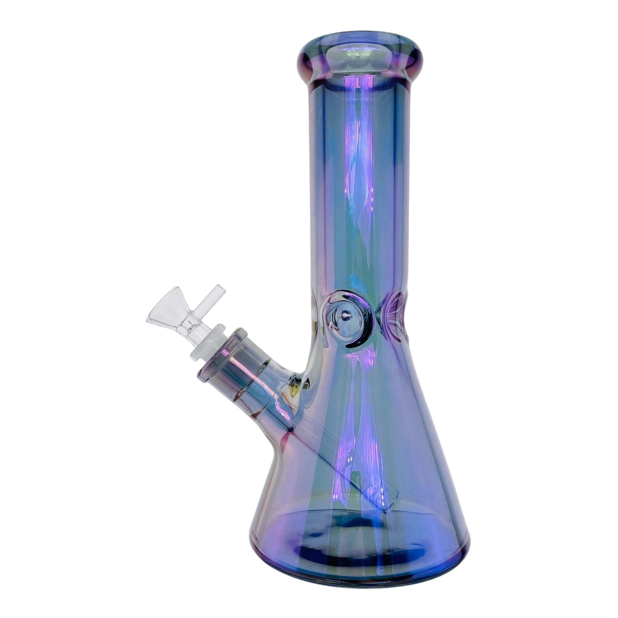 cute and girly purple glass bong with metallic rainbow finish 10 inches tall for sale free shipping