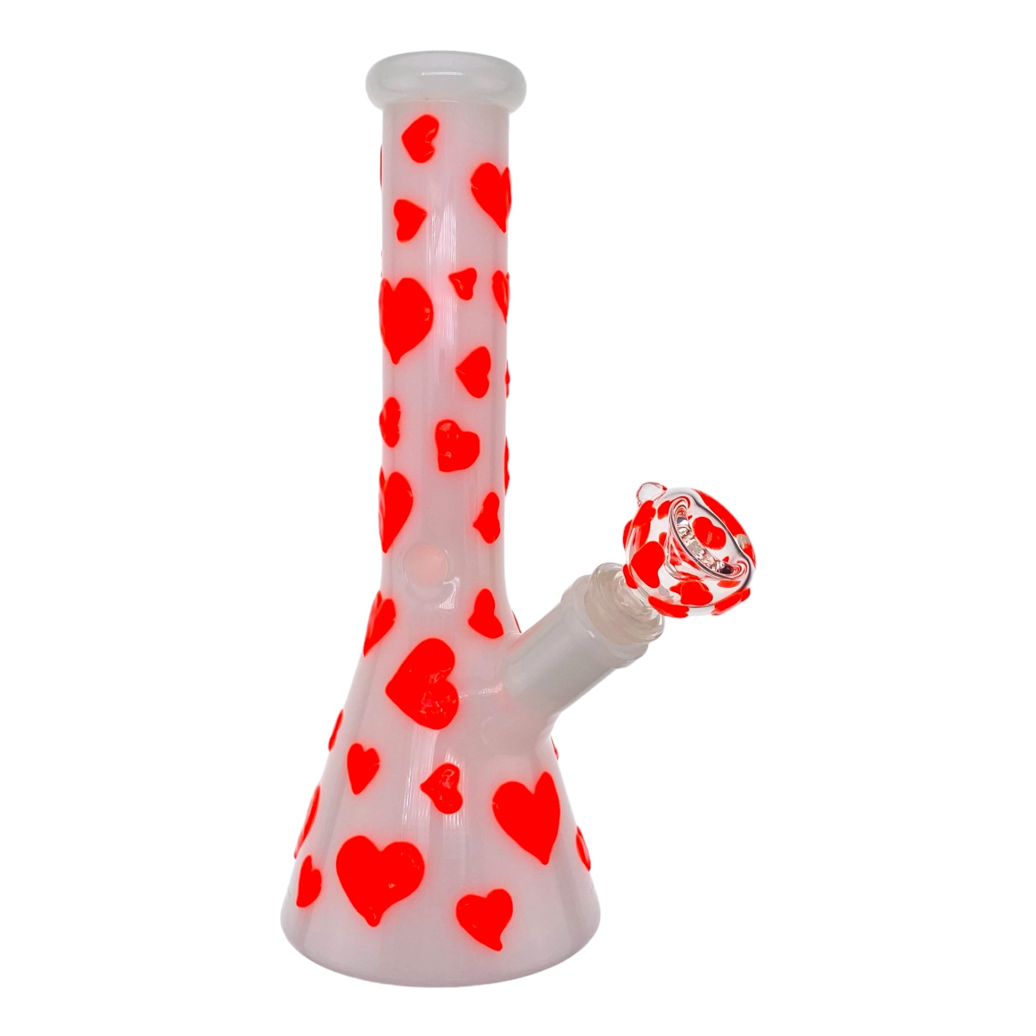 cute Hearts On White Glass Beaker Bong 10 Inches