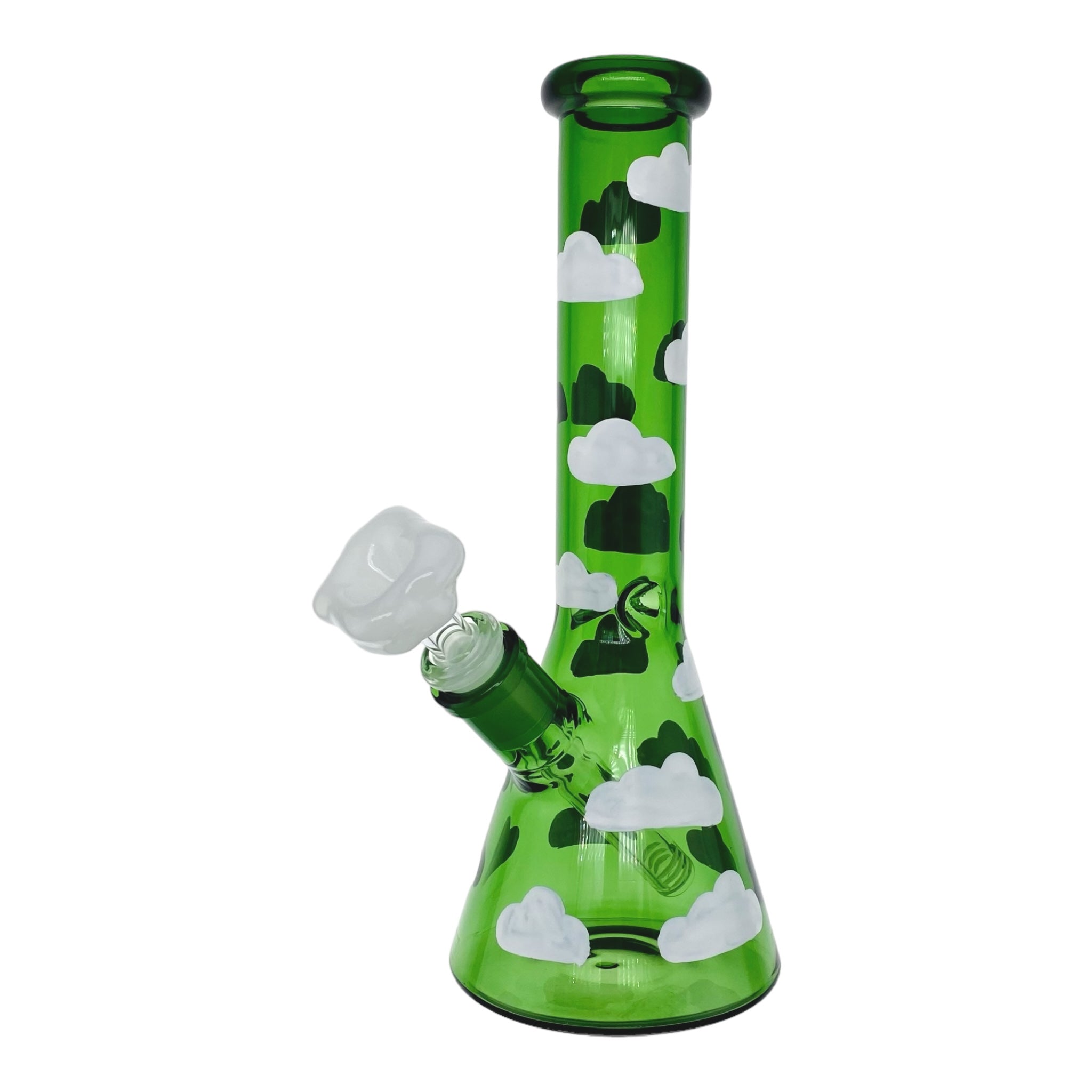 Green Beaker Bong With Clouds 10 Inches
