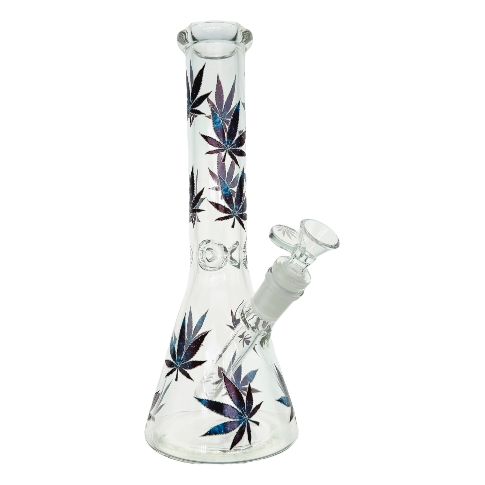 10 Inch Clear Beaker Glass Bong With Galaxy Leafs