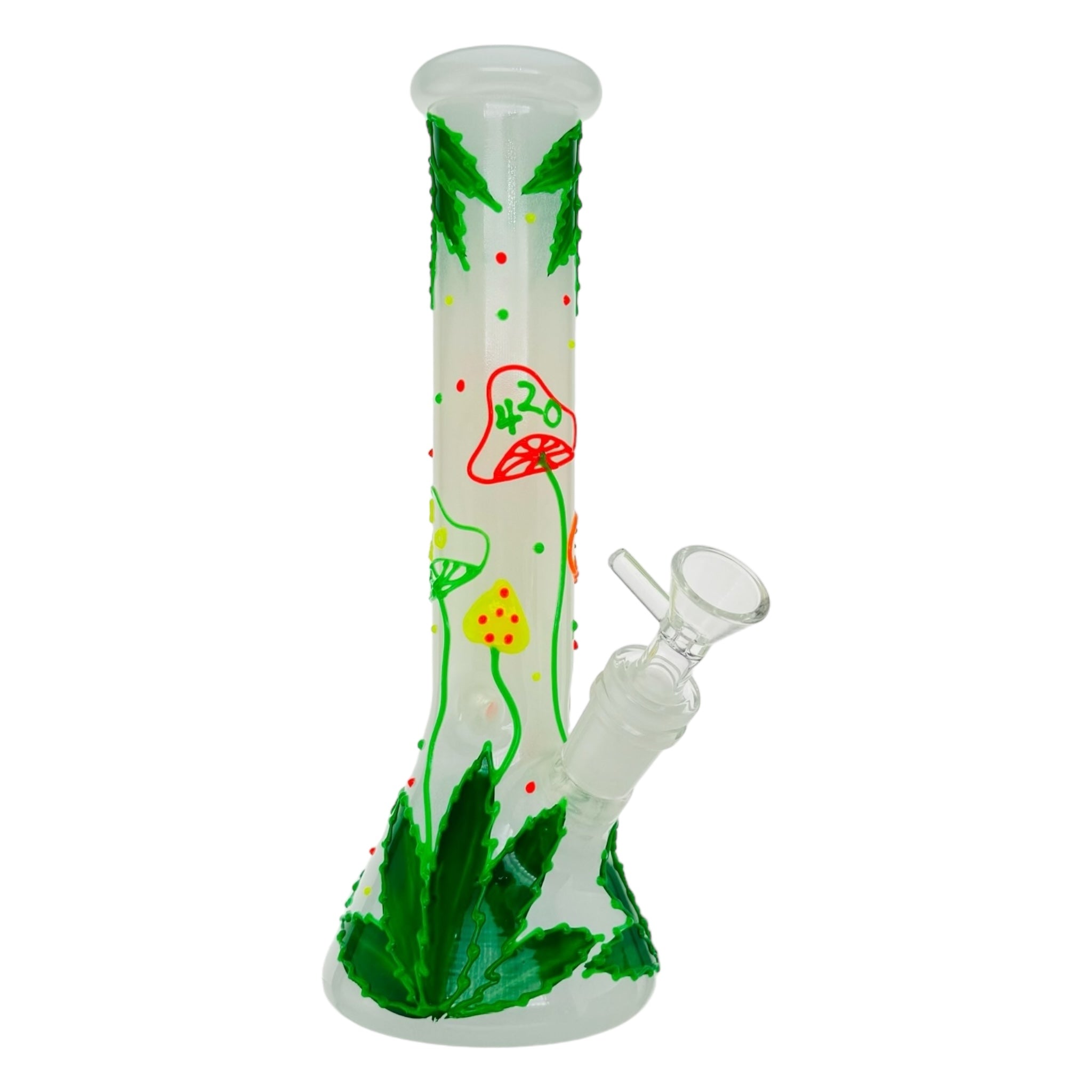 Mushroom And 420 Leaf Beaker Base Glass Bong 10 Inches