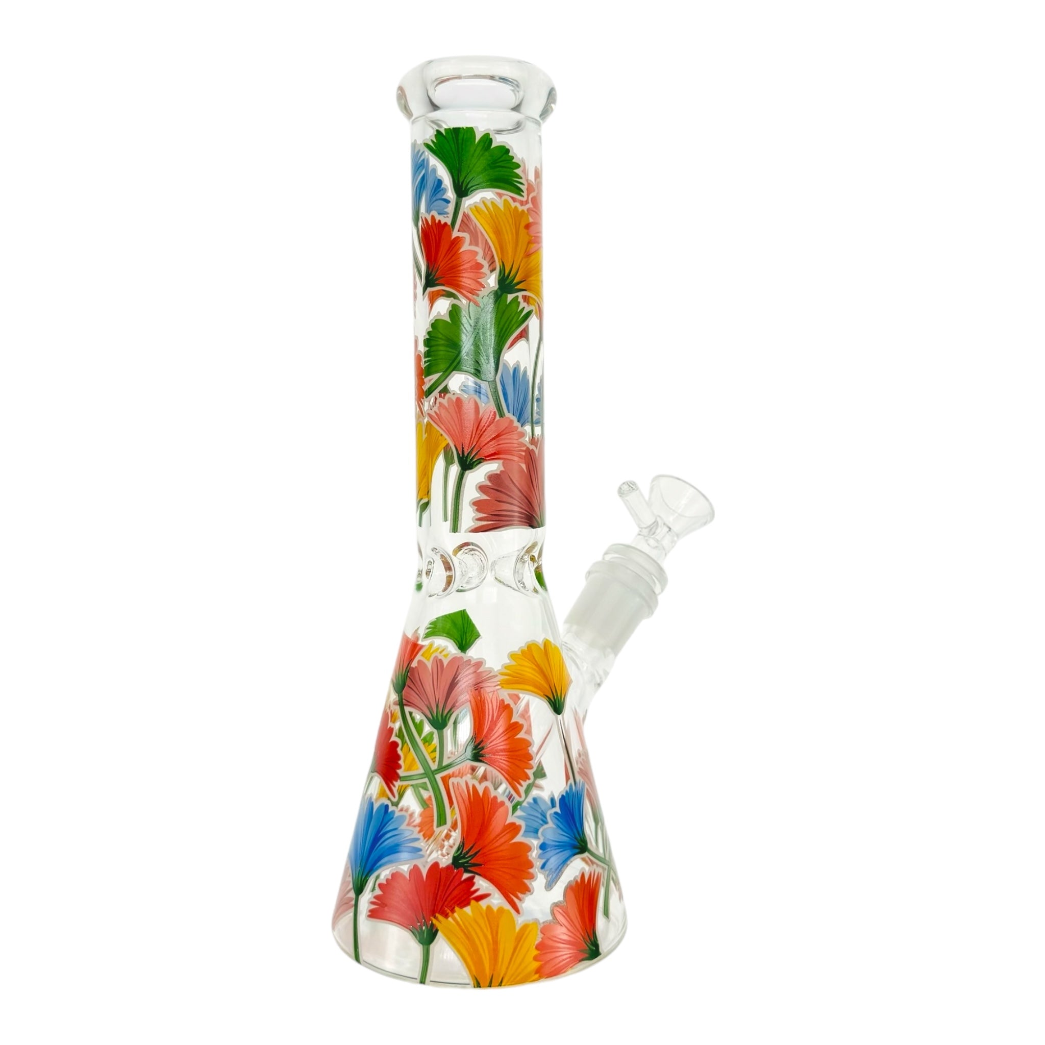 Clear Beaker Glass Bong With Flowers 10 Inch