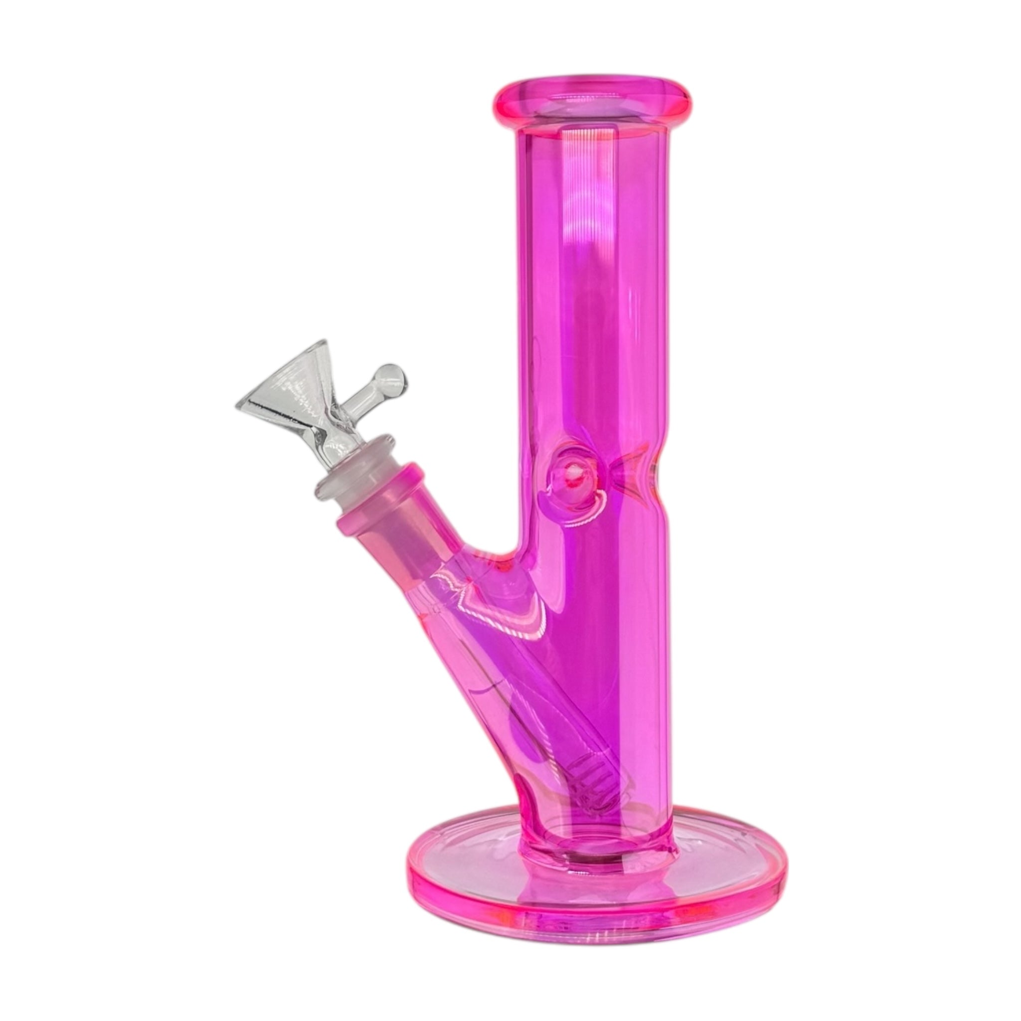 Hot Pink Small Straight Tube Glass Bong 8 Inch