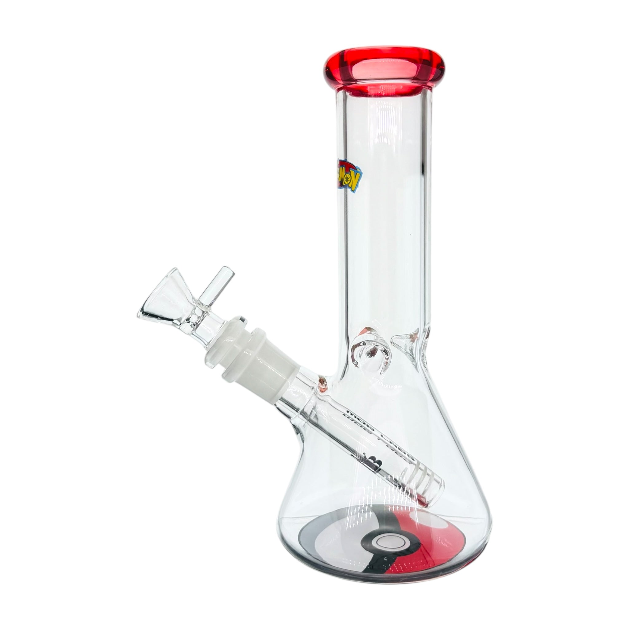 8 inch glass bong with pokemon theme with poke ball on base