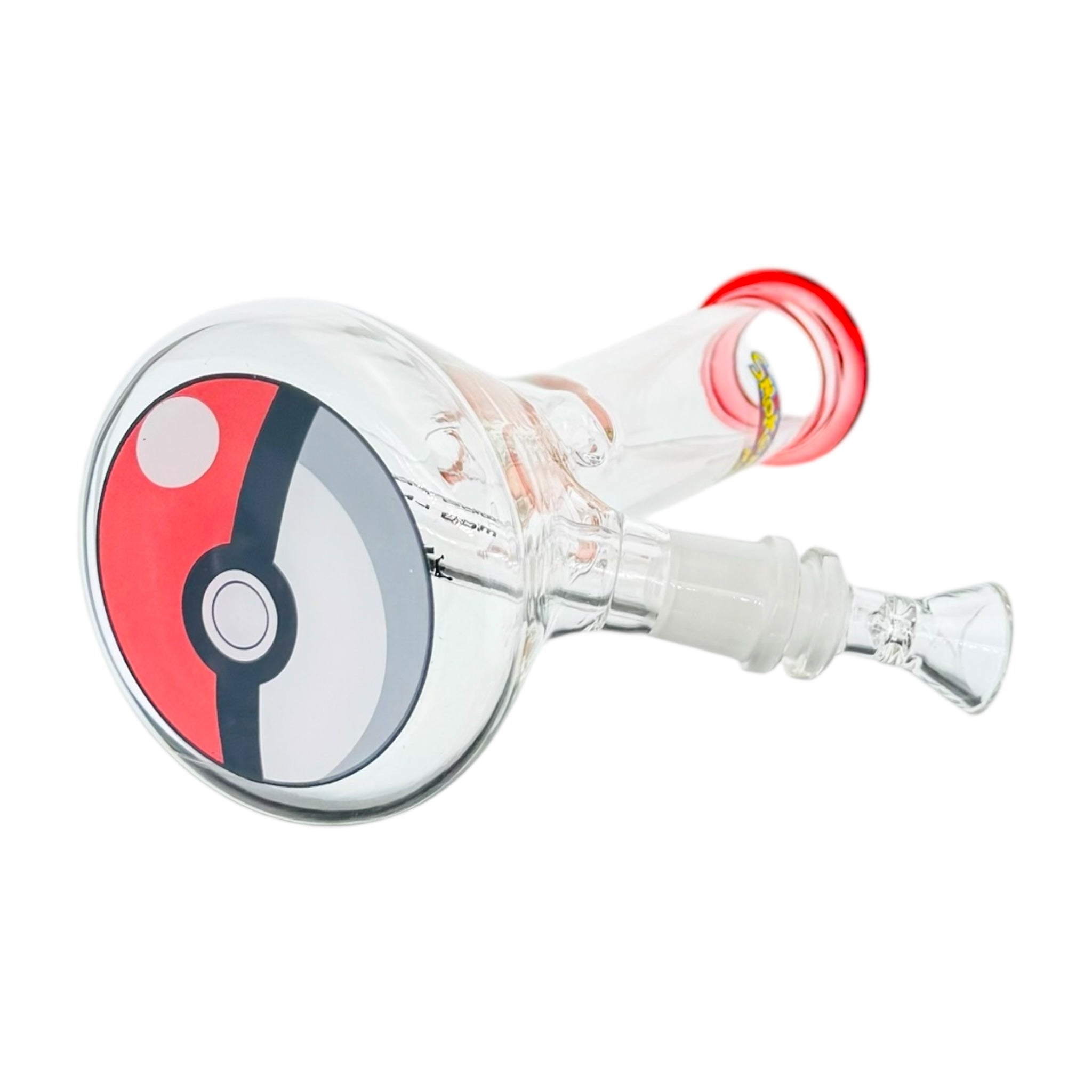 8 inch glass bong with pokemon theme with poke ball on base