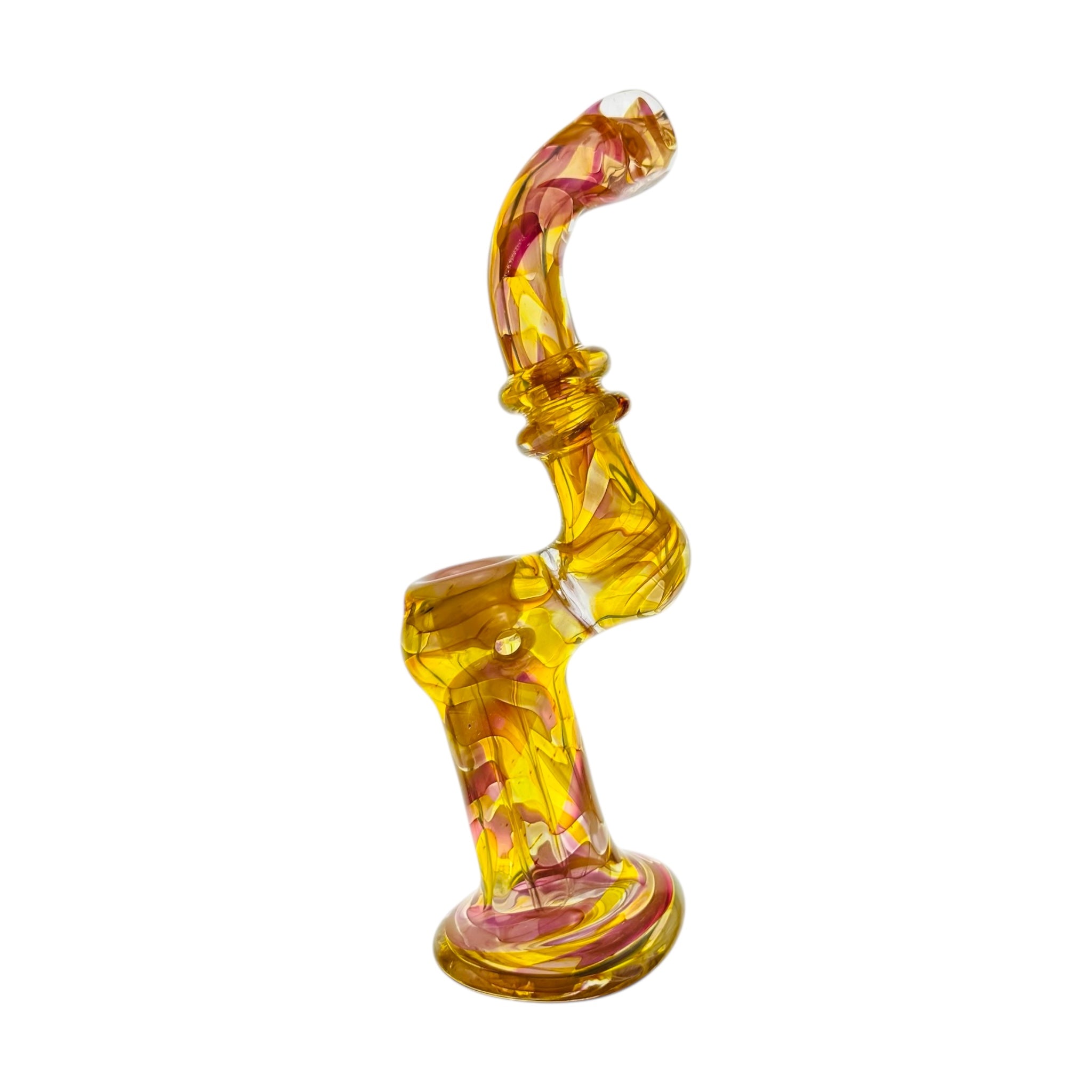 Stand Up Silver And Gold Fumed Bubbler Water Pipe With Pink Bowl