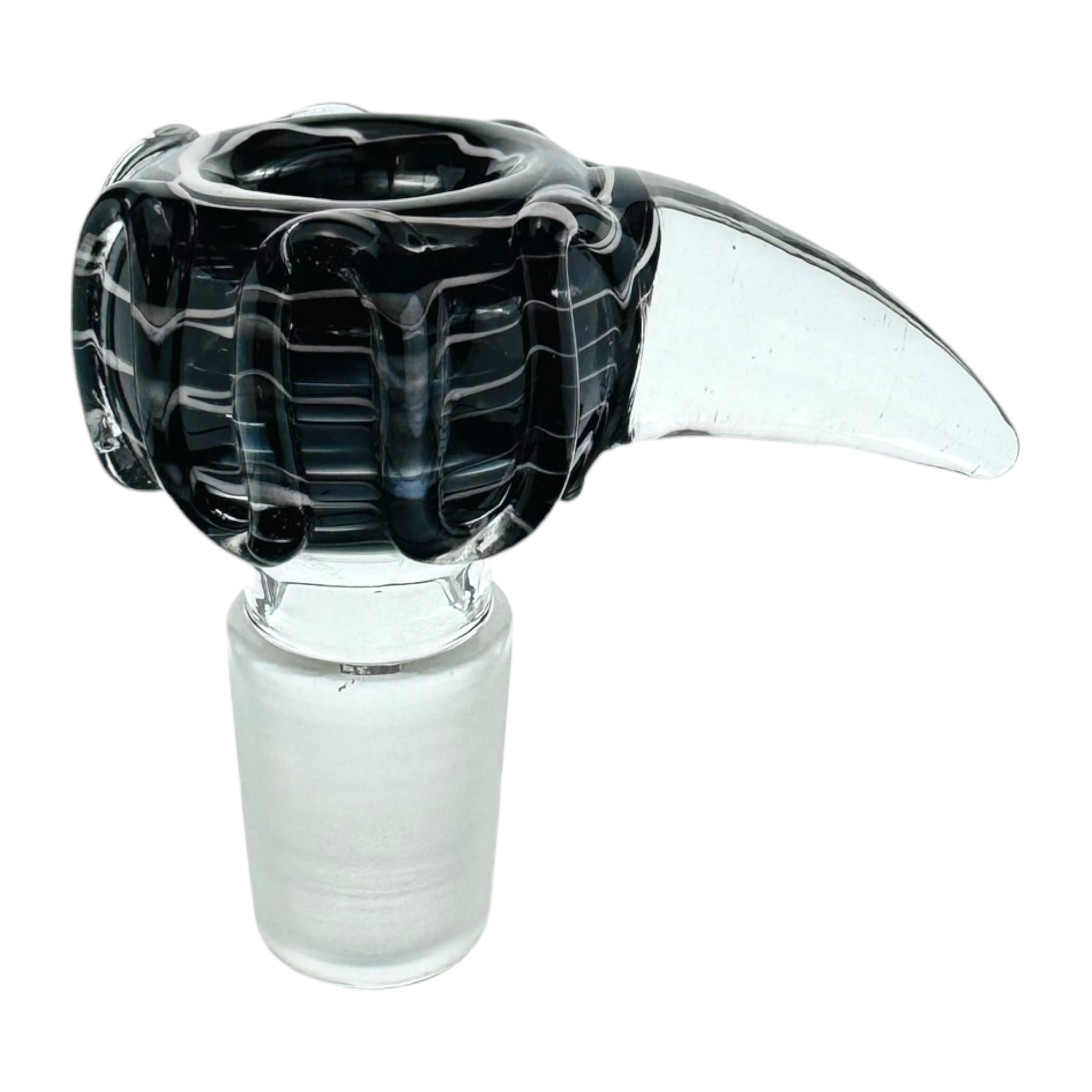 18mm Flower Bowl - Black And White Bubble With Clear Horn Handle Bong Bowl Piece
