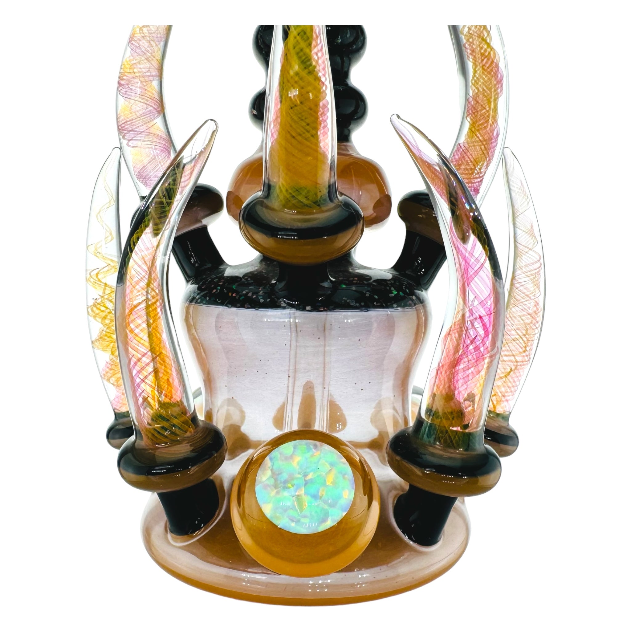 heady glass by Big Z Glass Dab Rig - Peach With Crushed Opal Over Black for sale