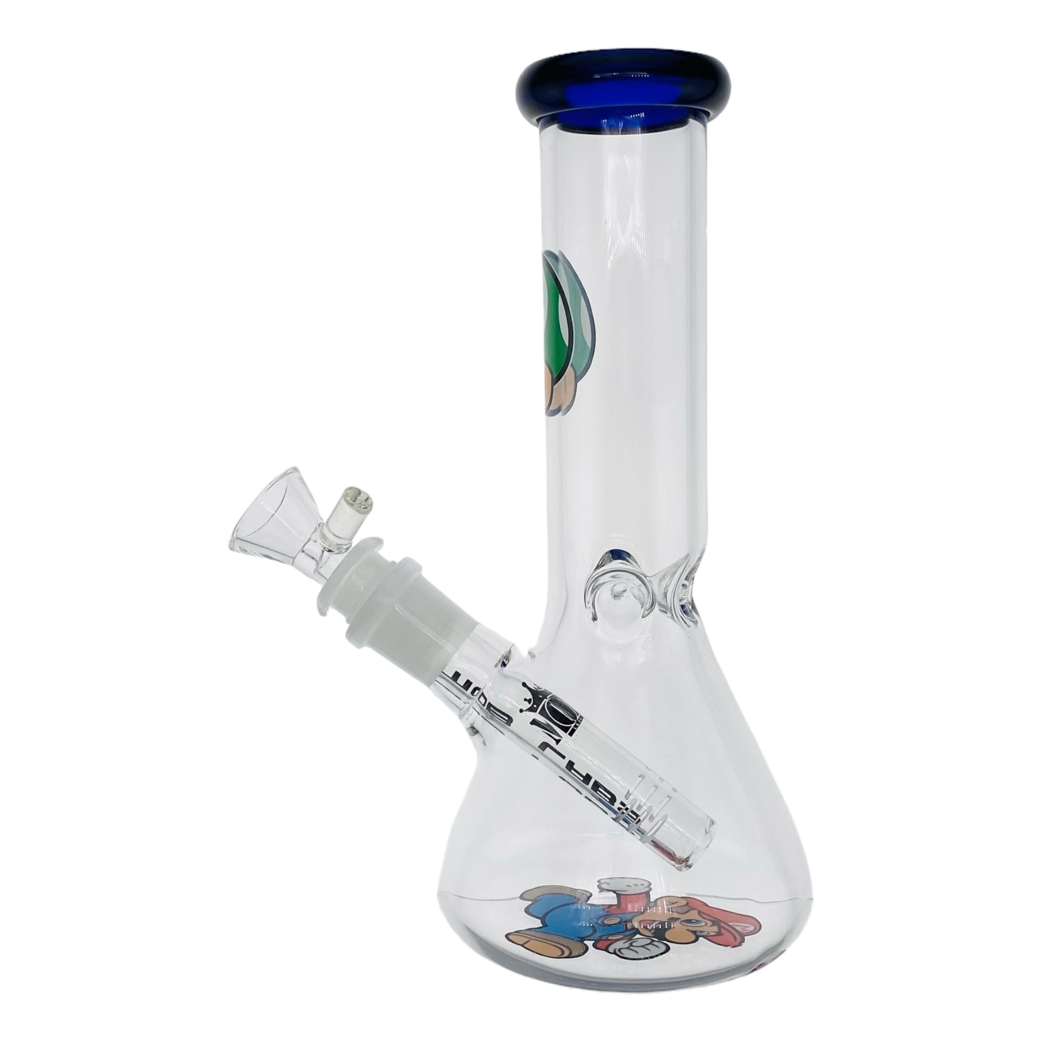 cute mini mario and green one up mushroom clear glass bong 8 inches tall