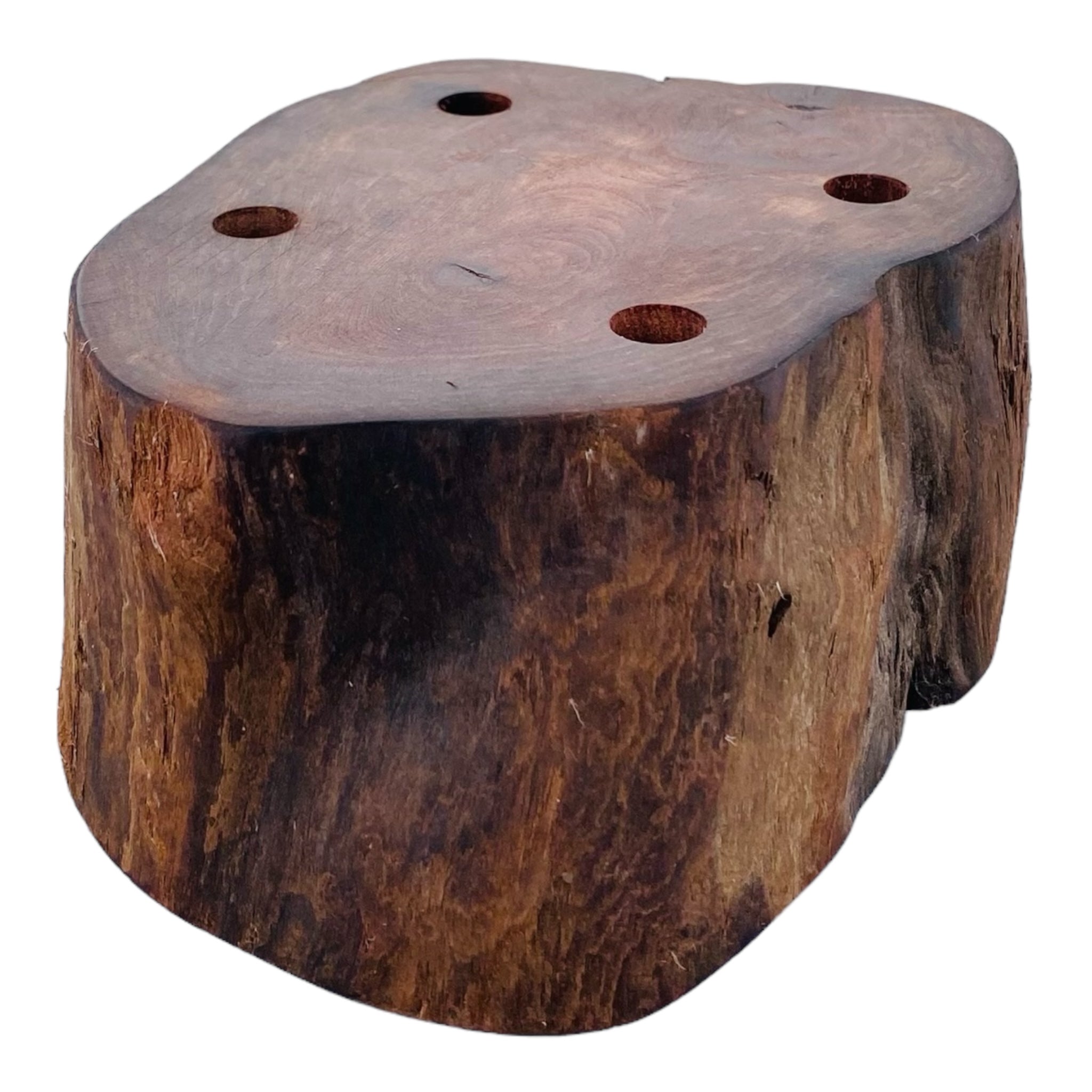 4 Hole Wood Display Stand Holder For 10mm Bong Bowl Pieces Or Quartz Bangers - Red Wood Burl With Live Edge