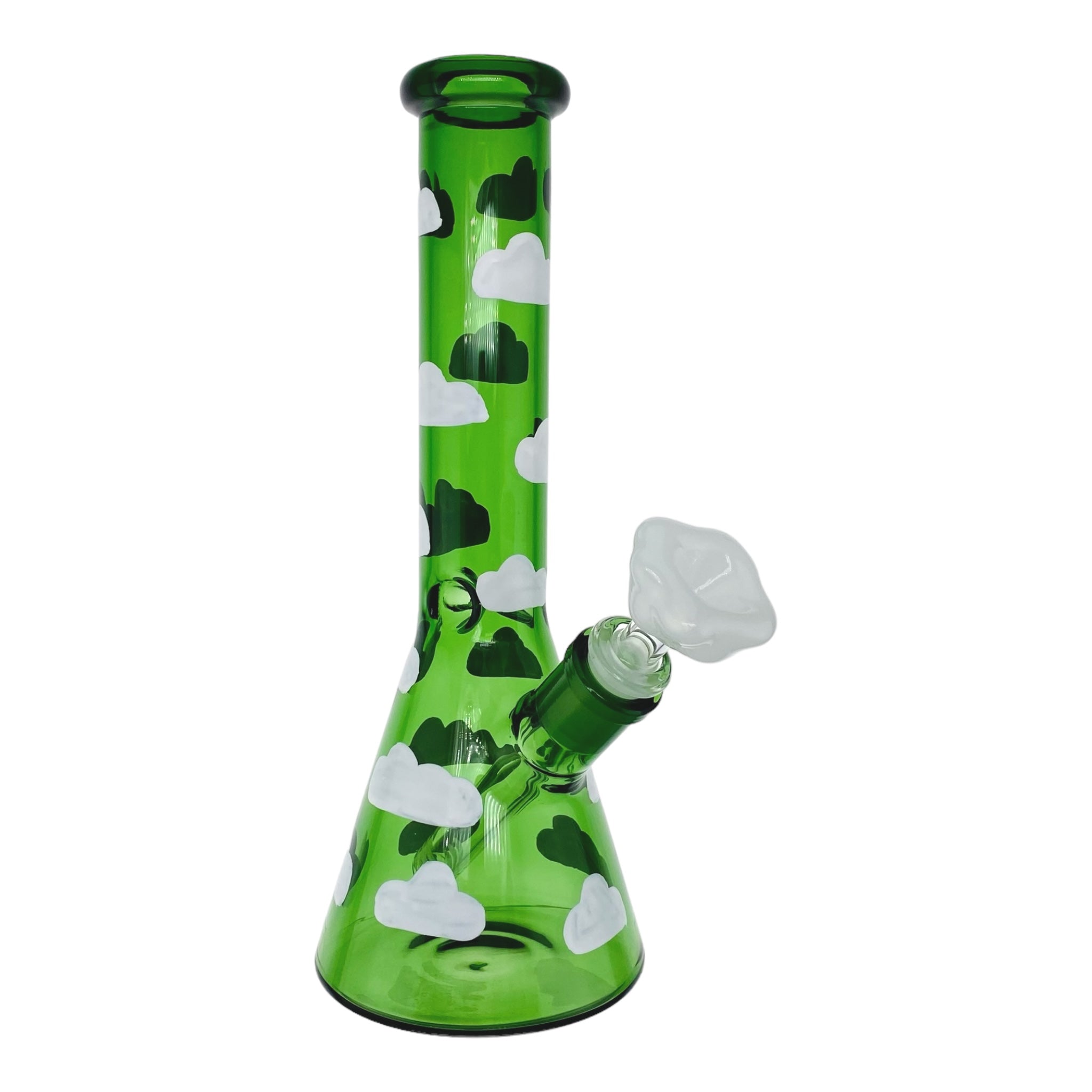 Green Beaker Bong With Clouds 10 Inches