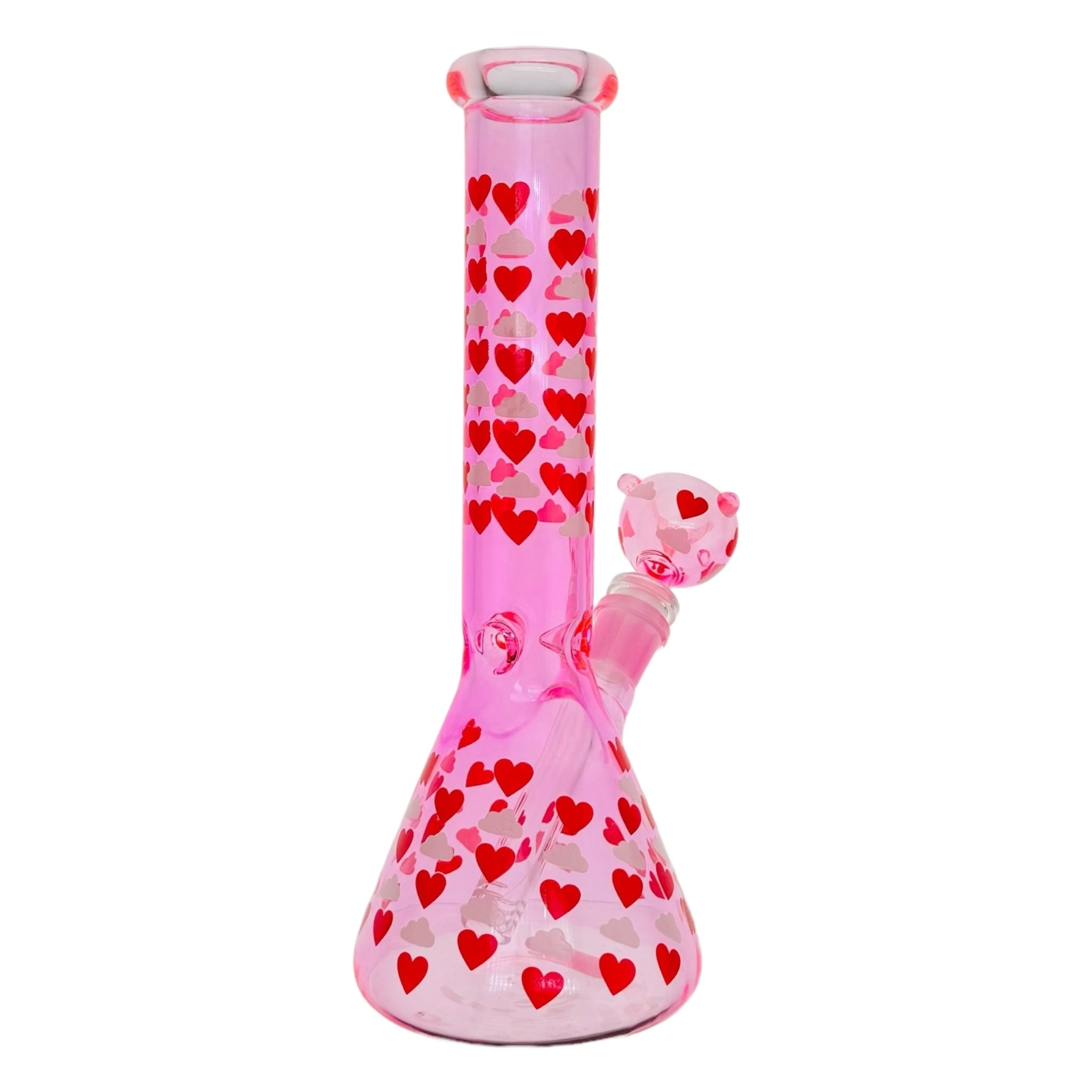 Hot Pink With Hearts Beaker Glass Bong 10 Inches