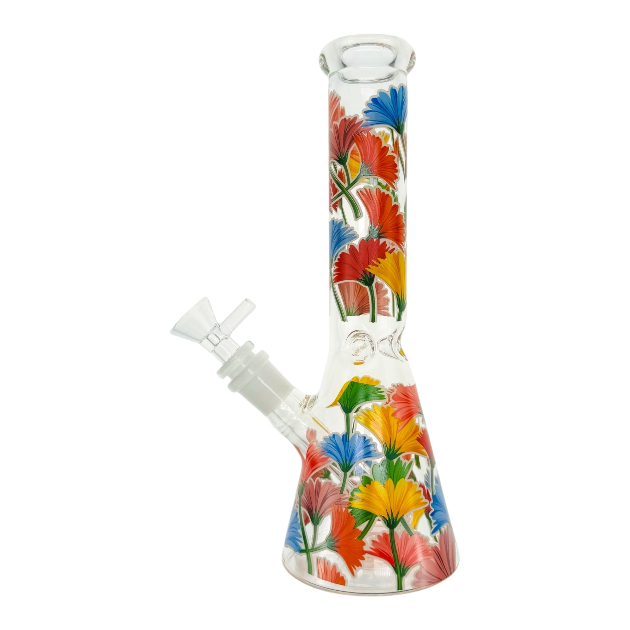 Clear Beaker Glass Bong With Flowers 10 Inch