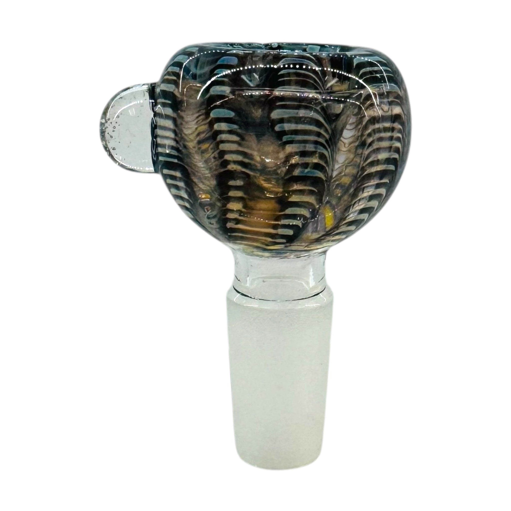 14mm Flower Bowl - Basic Bubble Bong Bowl Piece With Wrap And Rake Twirl - Black